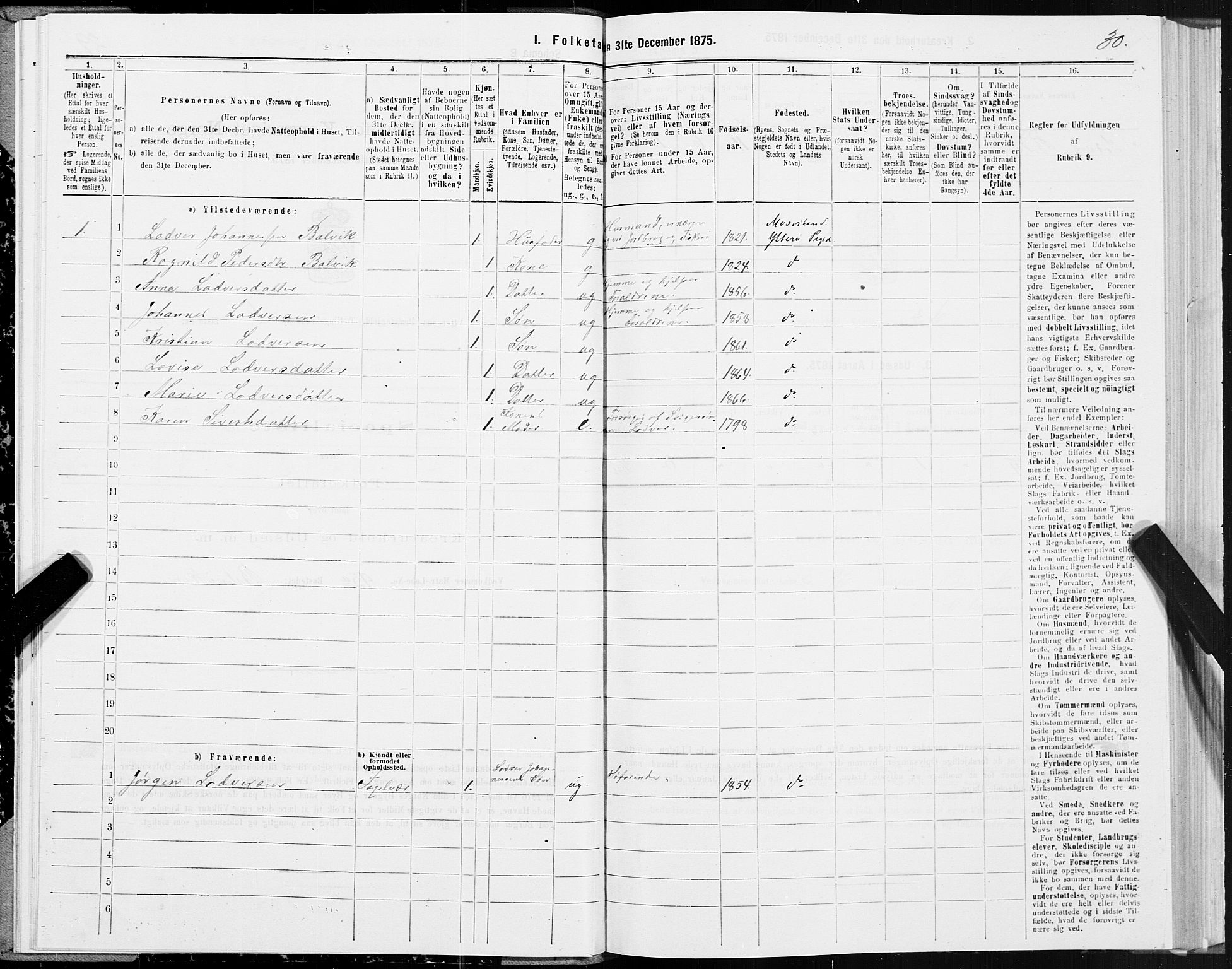 SAT, 1875 census for 1722P Ytterøy, 1875, p. 3030