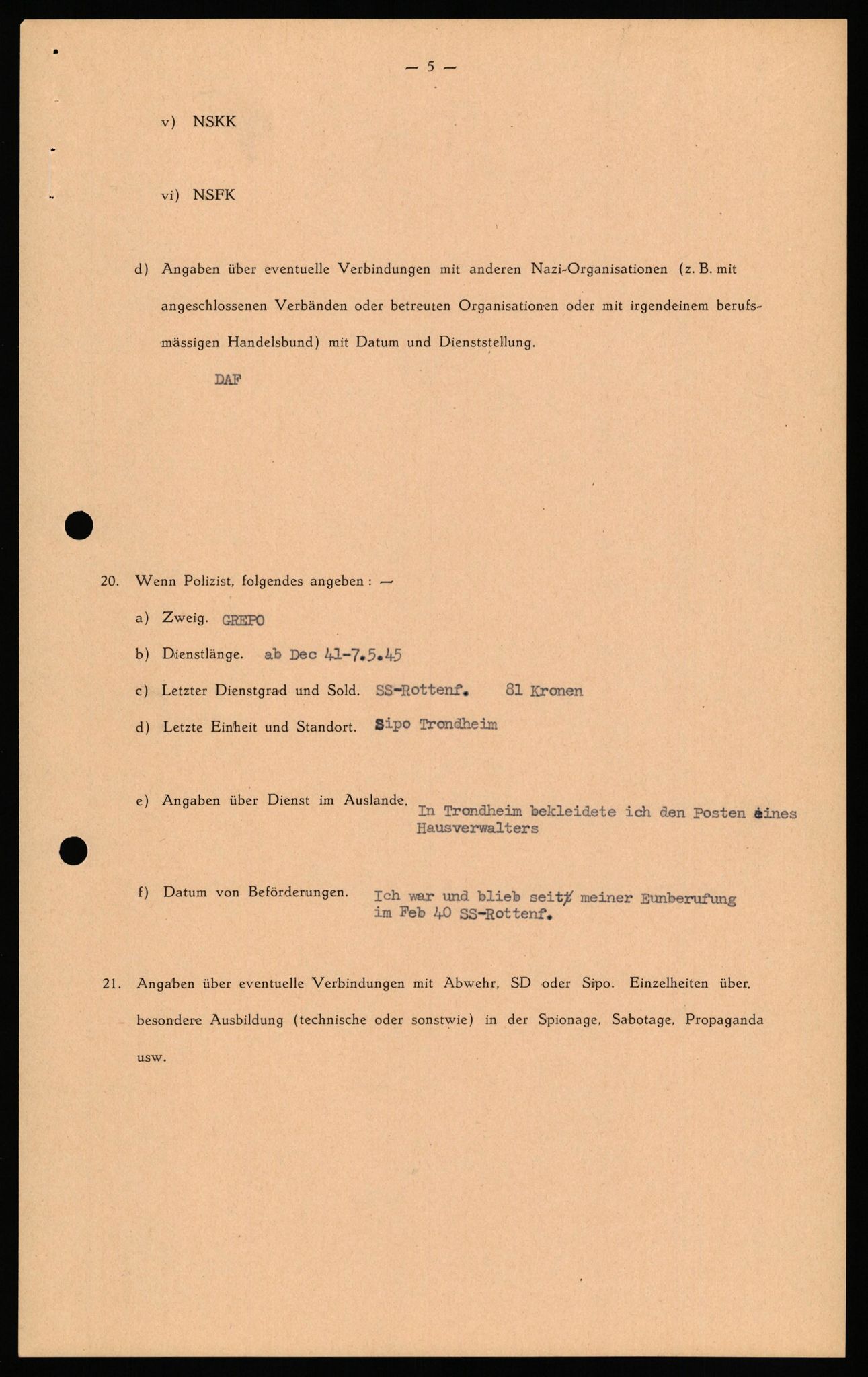 Forsvaret, Forsvarets overkommando II, AV/RA-RAFA-3915/D/Db/L0037: CI Questionaires. Tyske okkupasjonsstyrker i Norge. Tyskere., 1945-1946, p. 455