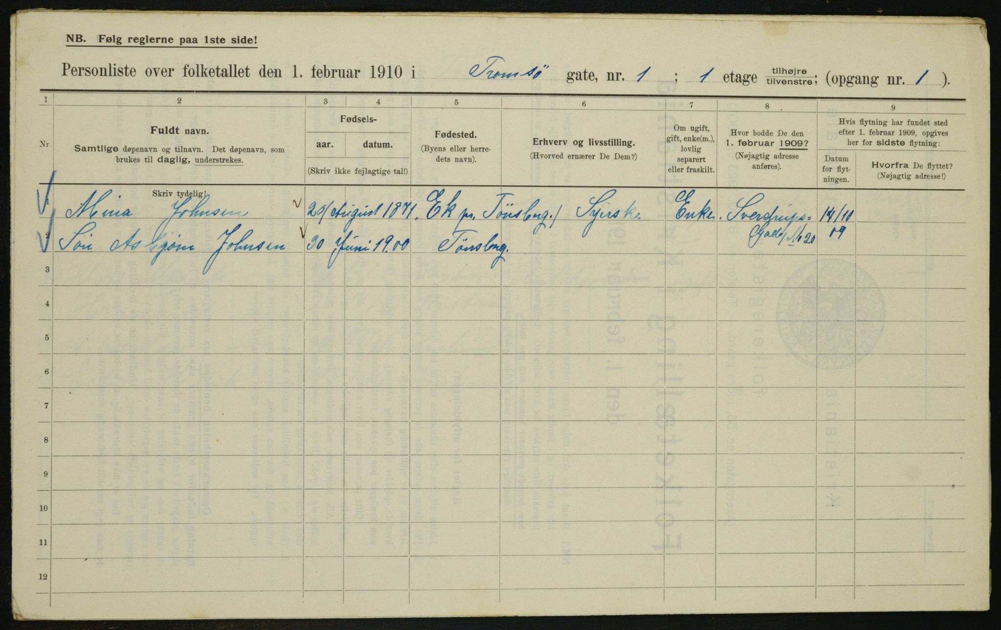 OBA, Municipal Census 1910 for Kristiania, 1910, p. 109733