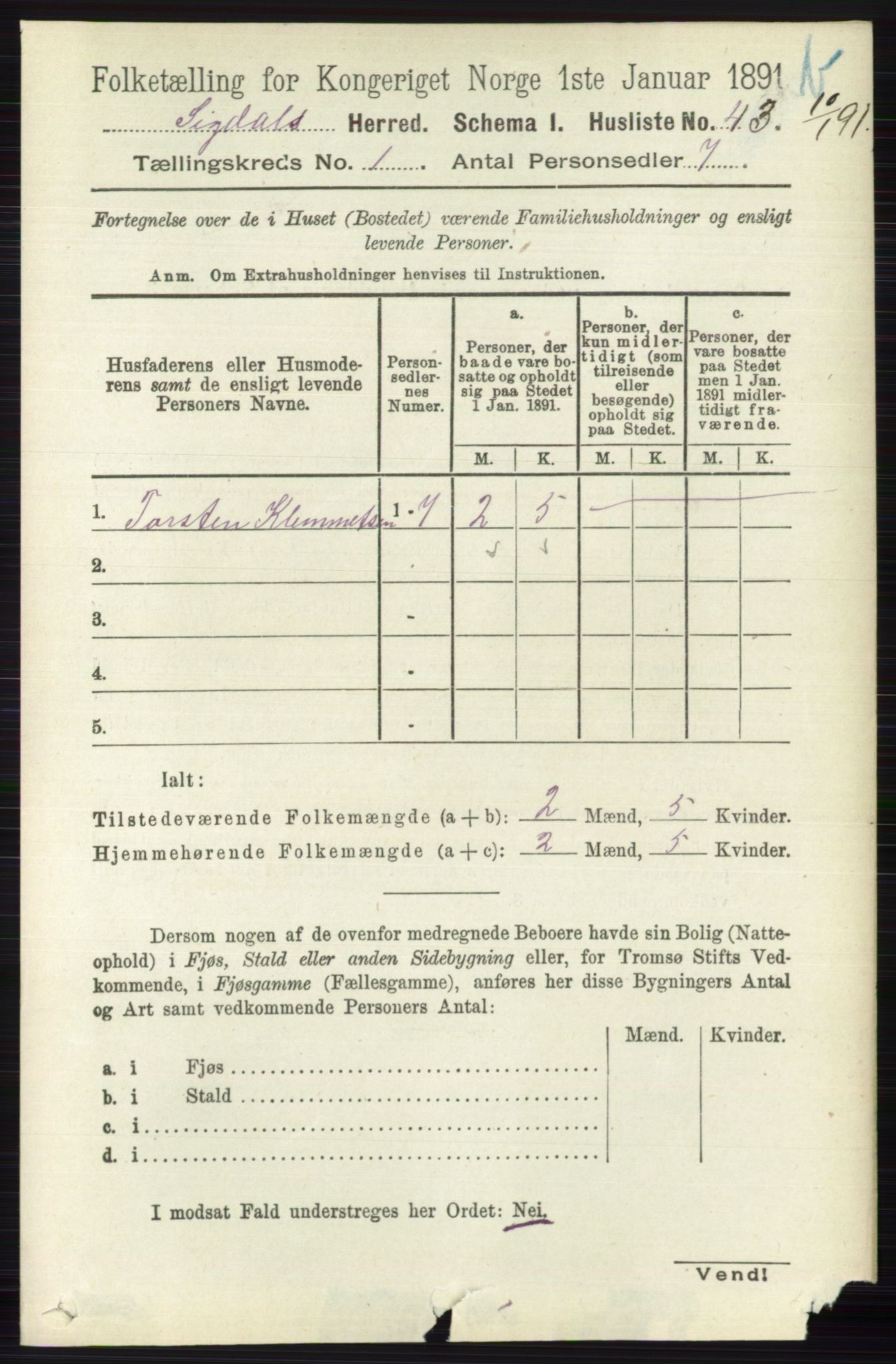 RA, 1891 census for 0621 Sigdal, 1891, p. 3711