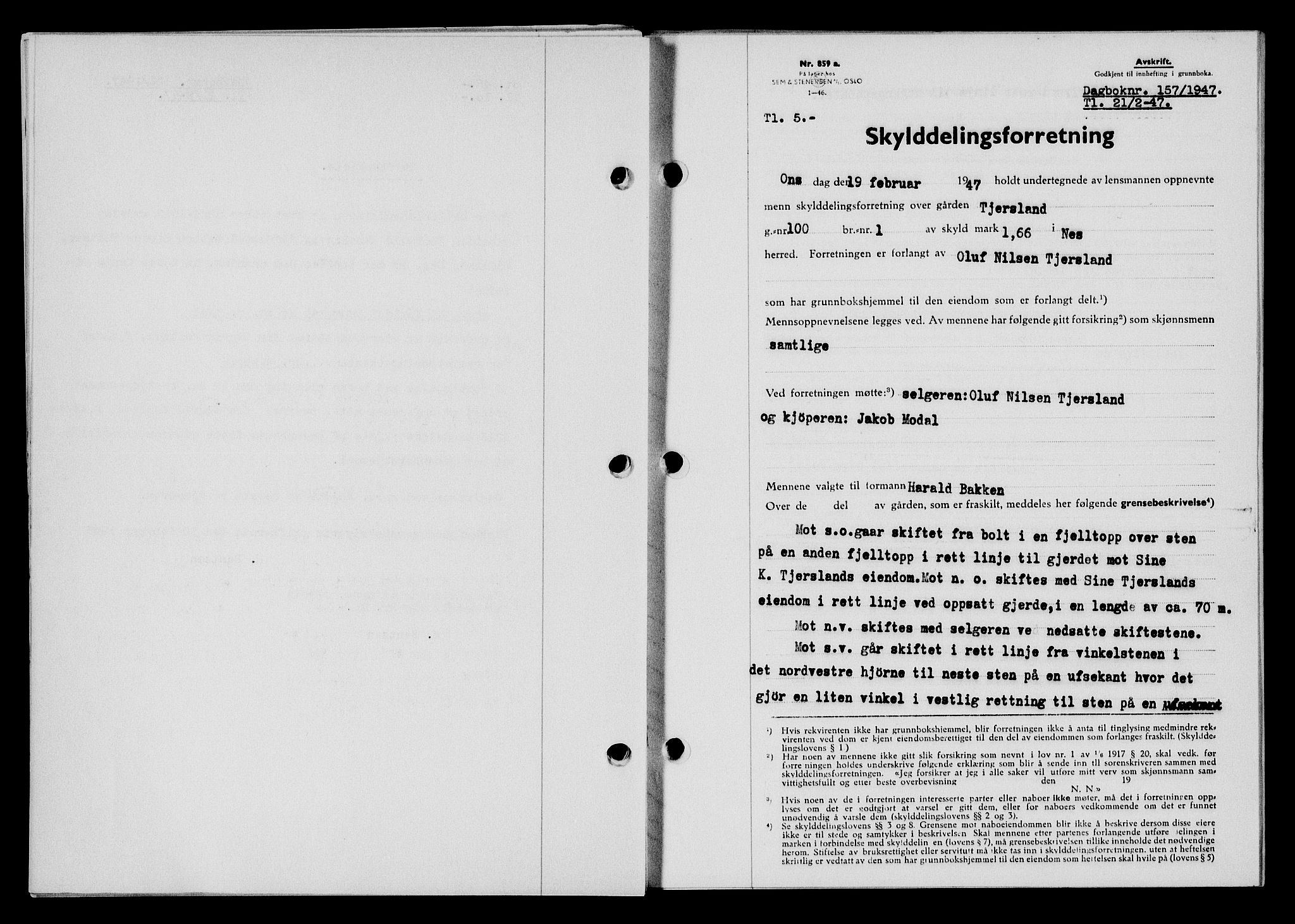 Flekkefjord sorenskriveri, SAK/1221-0001/G/Gb/Gba/L0061: Mortgage book no. A-9, 1946-1947, Diary no: : 157/1947