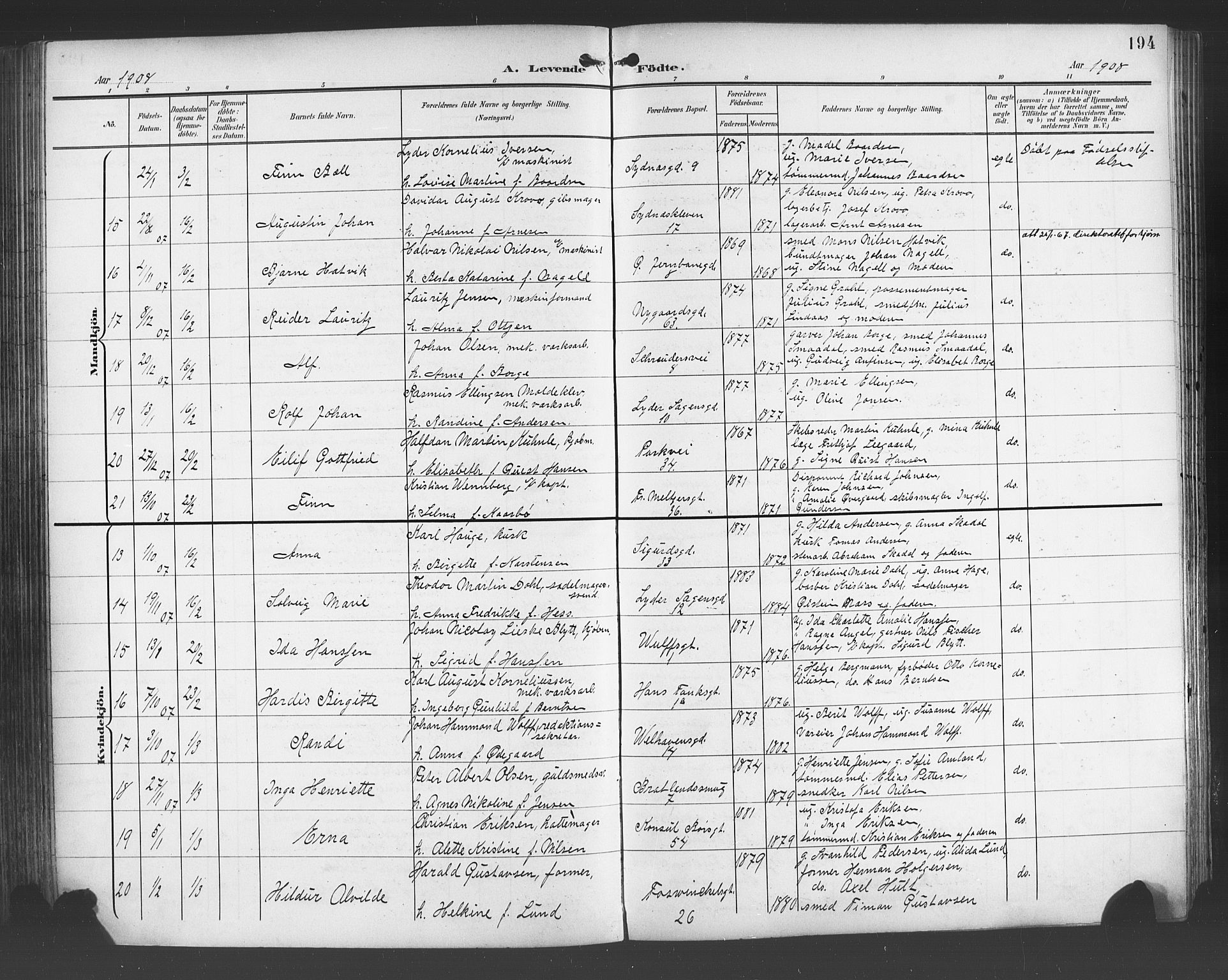 Johanneskirken sokneprestembete, SAB/A-76001/H/Hab: Parish register (copy) no. A 2, 1900-1912, p. 194