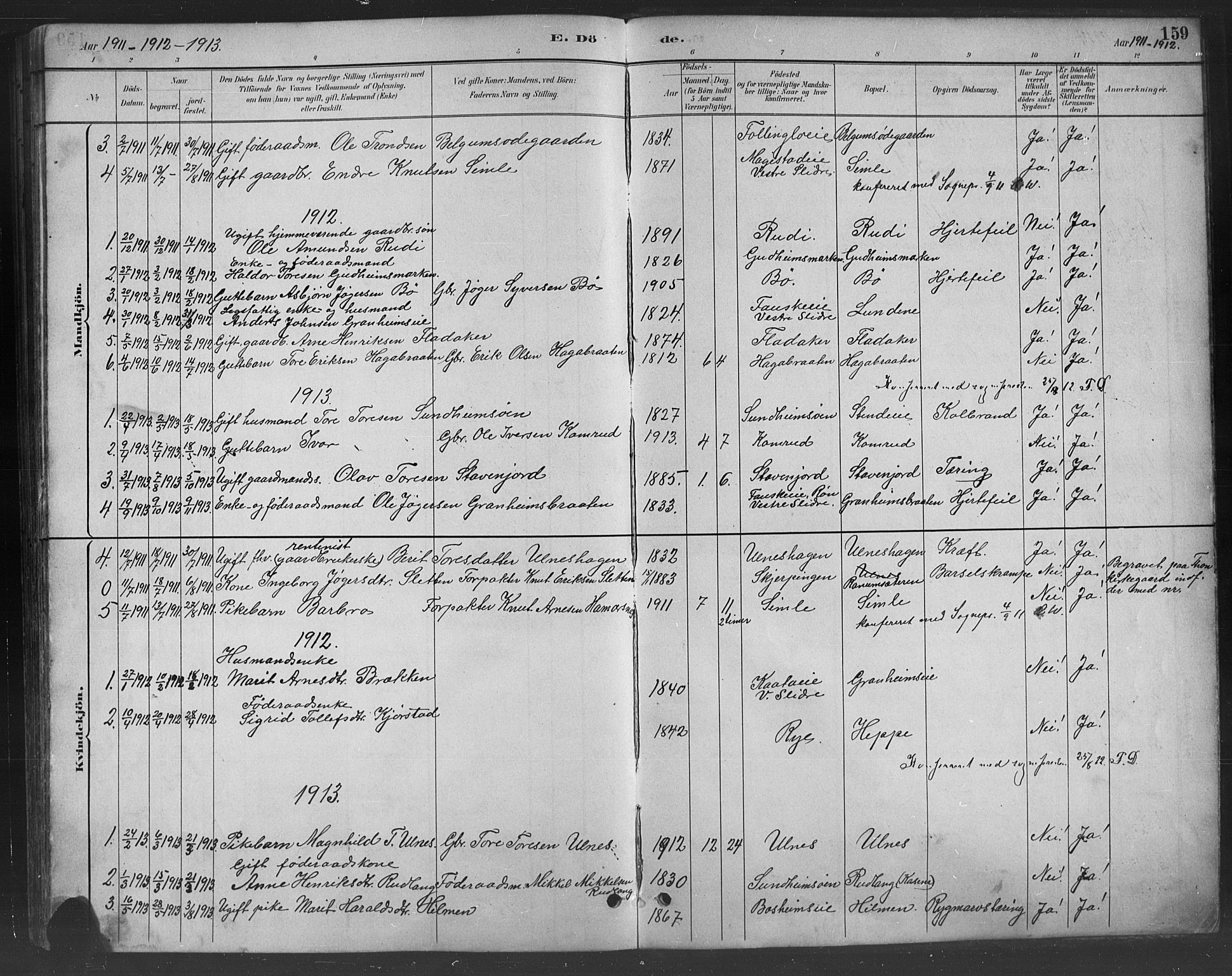 Nord-Aurdal prestekontor, SAH/PREST-132/H/Ha/Hab/L0008: Parish register (copy) no. 8, 1883-1916, p. 159