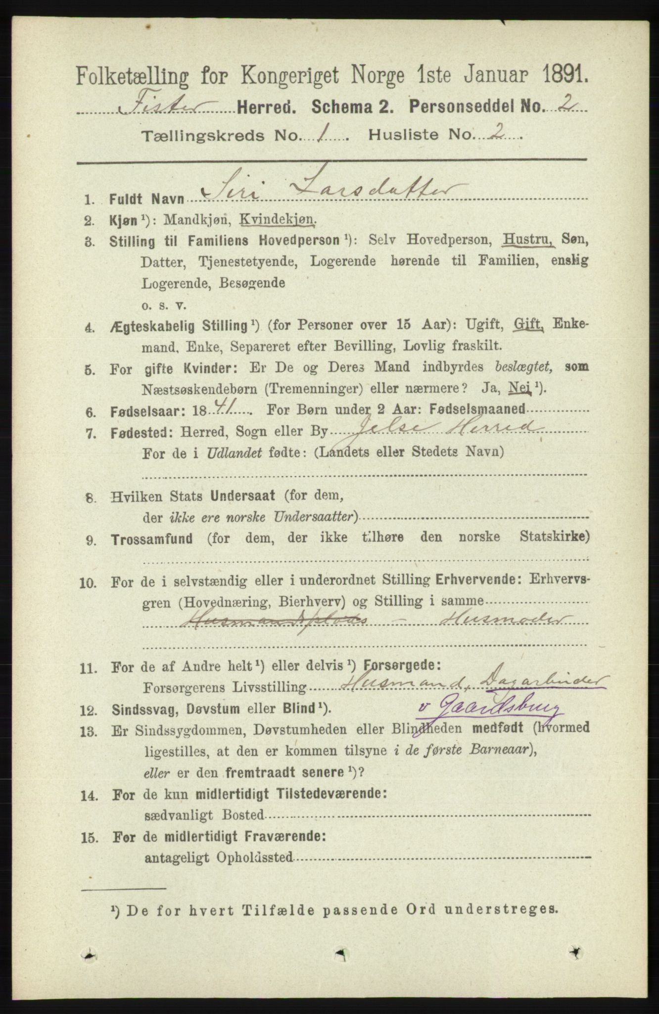 RA, 1891 census for 1132 Fister, 1891, p. 72