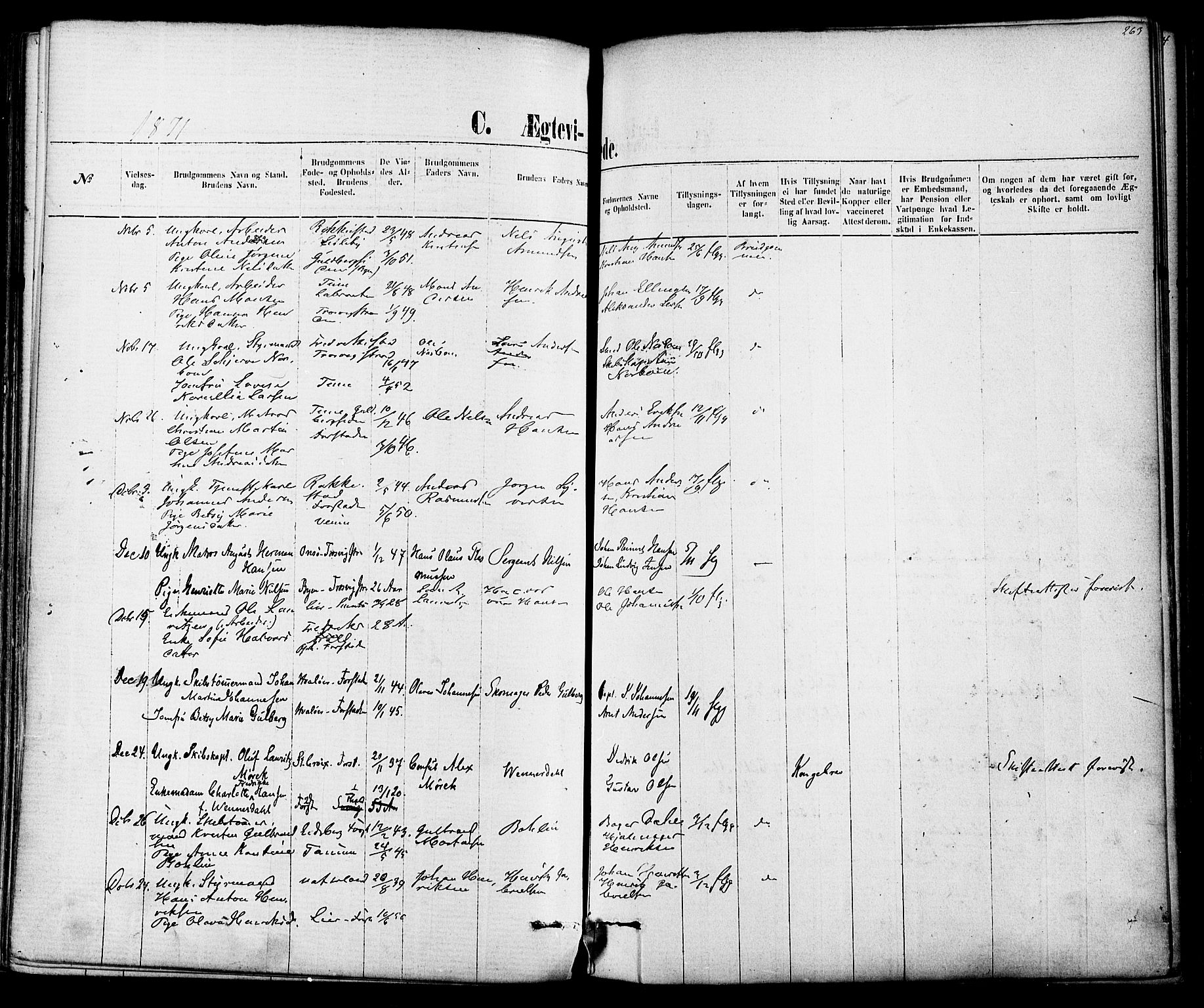Fredrikstad domkirkes prestekontor Kirkebøker, SAO/A-10906/F/Fa/L0001: Parish register (official) no. 1, 1871-1878, p. 263
