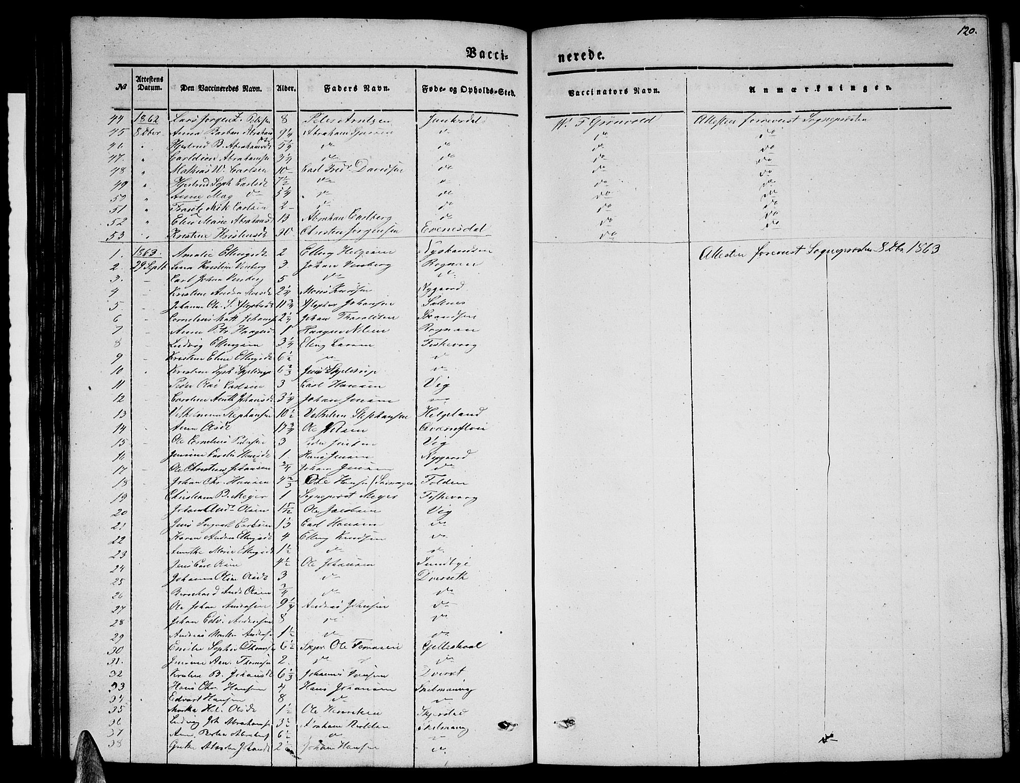 Ministerialprotokoller, klokkerbøker og fødselsregistre - Nordland, SAT/A-1459/847/L0678: Parish register (copy) no. 847C06, 1854-1870, p. 120