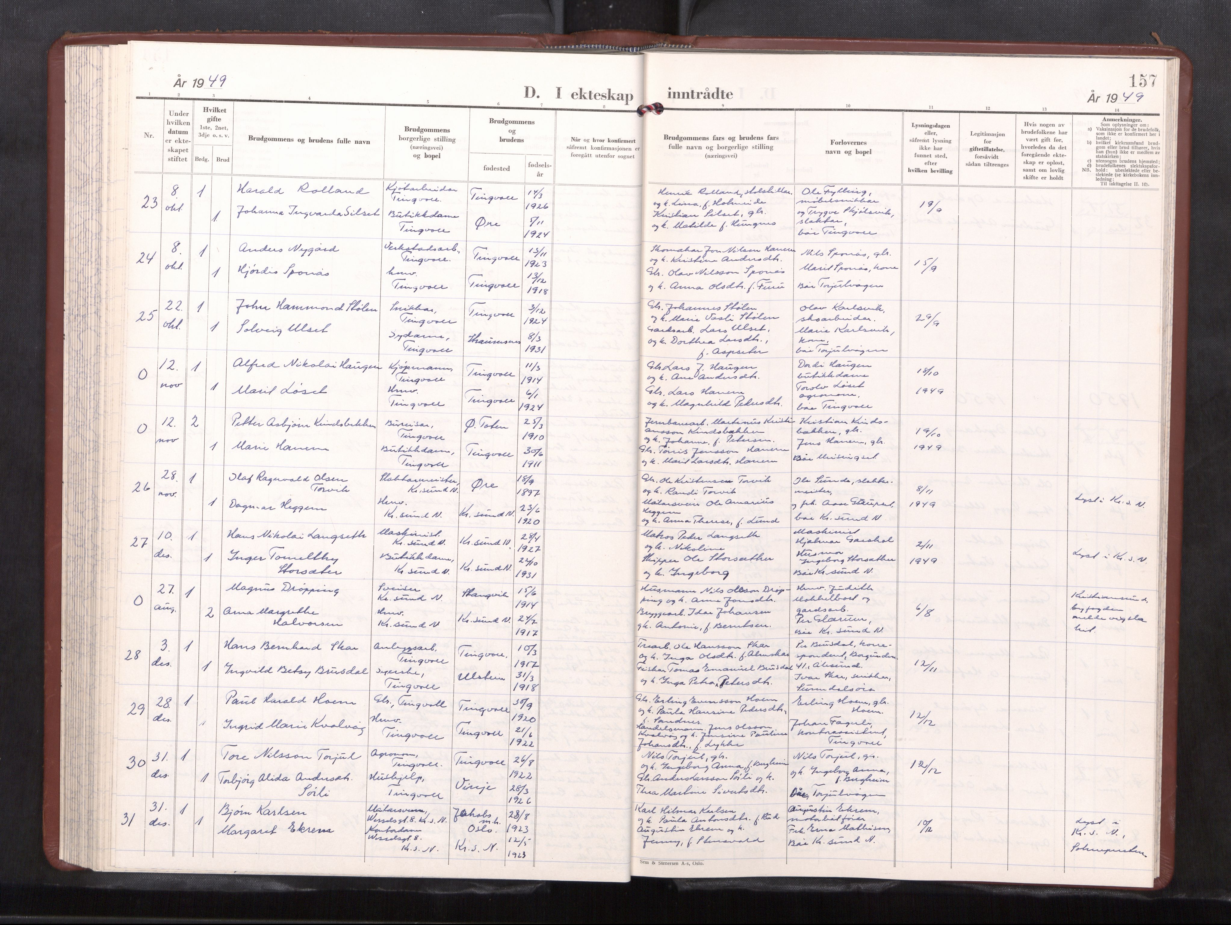 Ministerialprotokoller, klokkerbøker og fødselsregistre - Møre og Romsdal, AV/SAT-A-1454/586/L0997: Parish register (copy) no. 586---, 1949-1964, p. 157