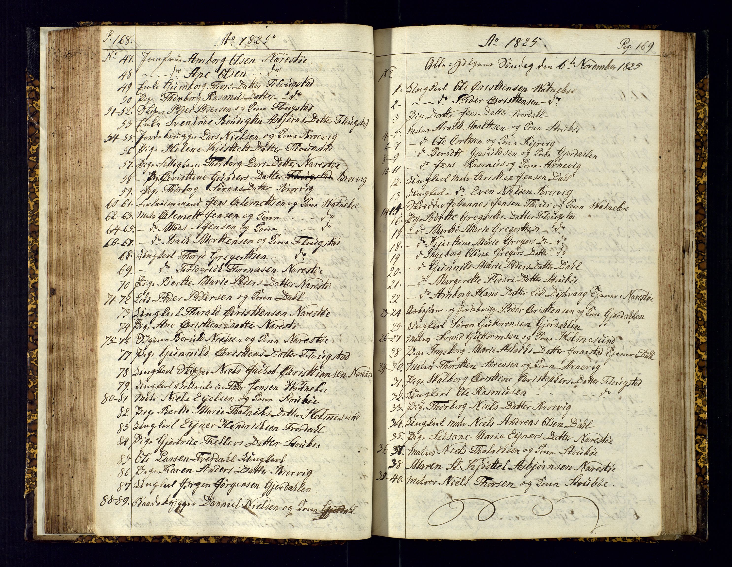 Dypvåg sokneprestkontor, AV/SAK-1111-0007/F/Fc/Fcb/L0001: Communicants register no. C-1, 1813-1840, p. 168-169