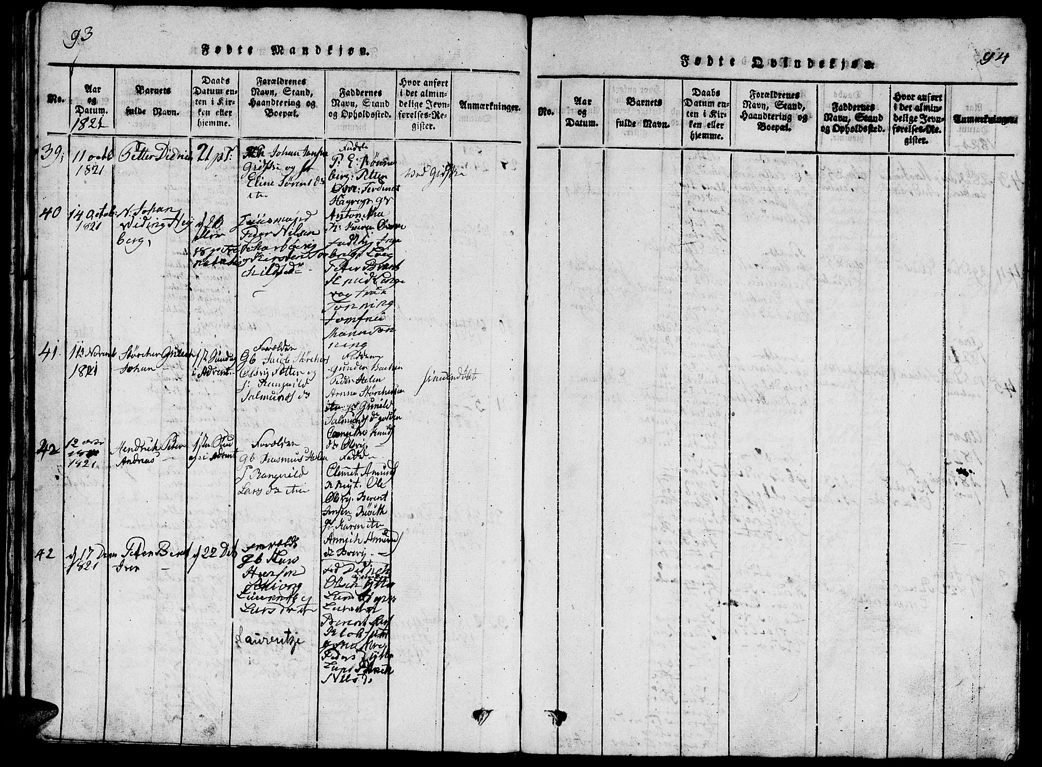 Ministerialprotokoller, klokkerbøker og fødselsregistre - Møre og Romsdal, AV/SAT-A-1454/528/L0423: Parish register (copy) no. 528C04, 1816-1827, p. 93-94