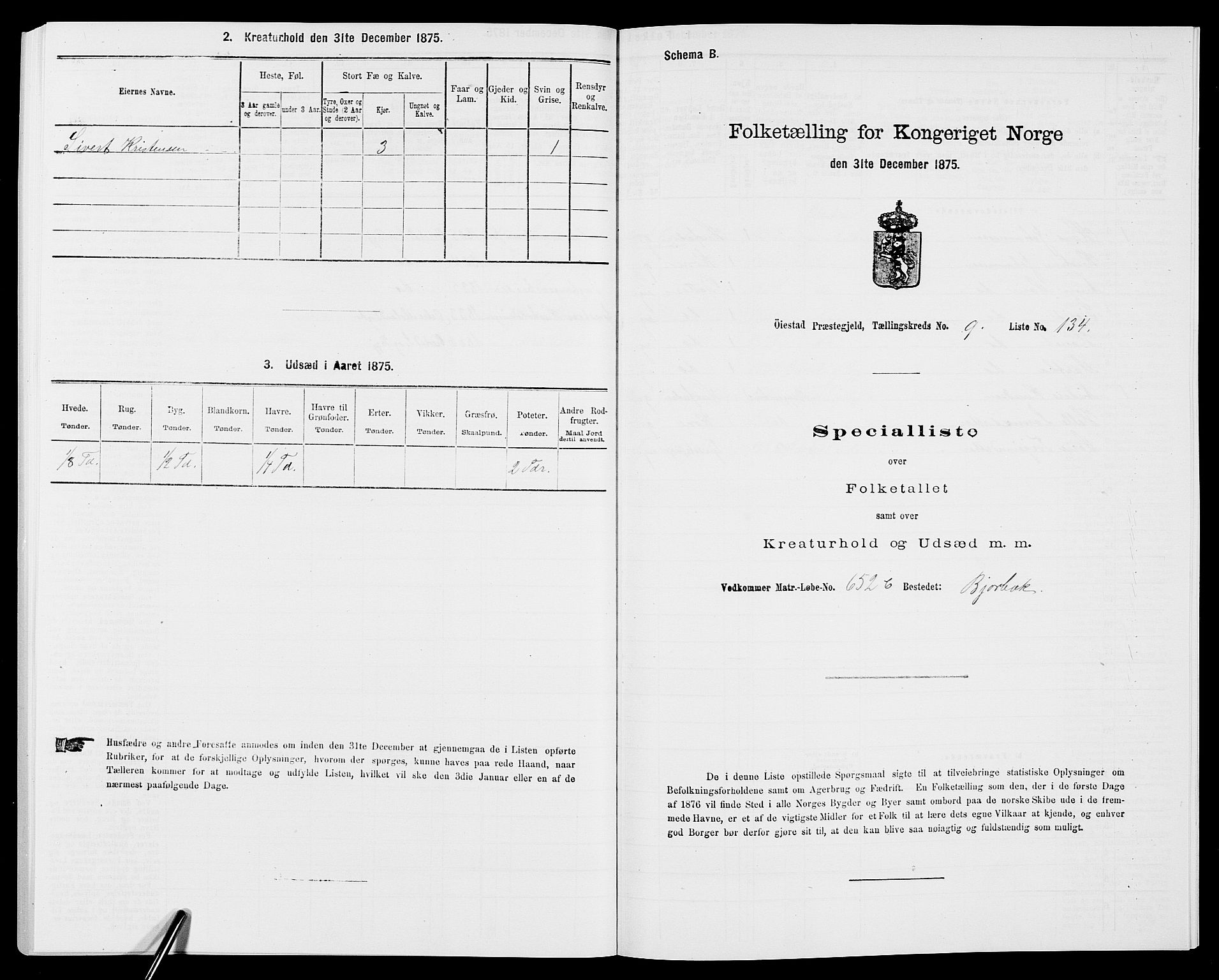 SAK, 1875 census for 0920P Øyestad, 1875, p. 1546