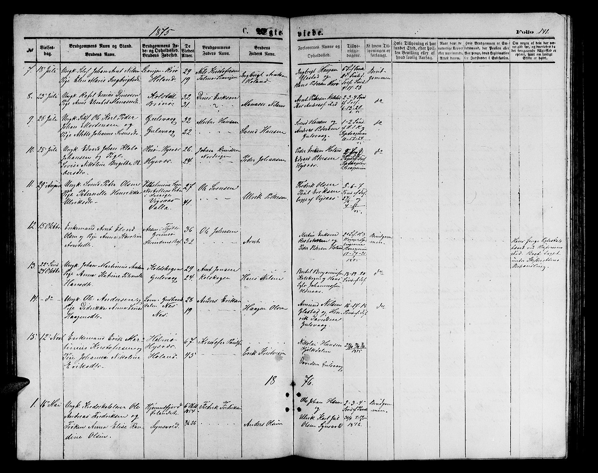 Ministerialprotokoller, klokkerbøker og fødselsregistre - Nordland, AV/SAT-A-1459/816/L0252: Parish register (copy) no. 816C02, 1871-1885, p. 141