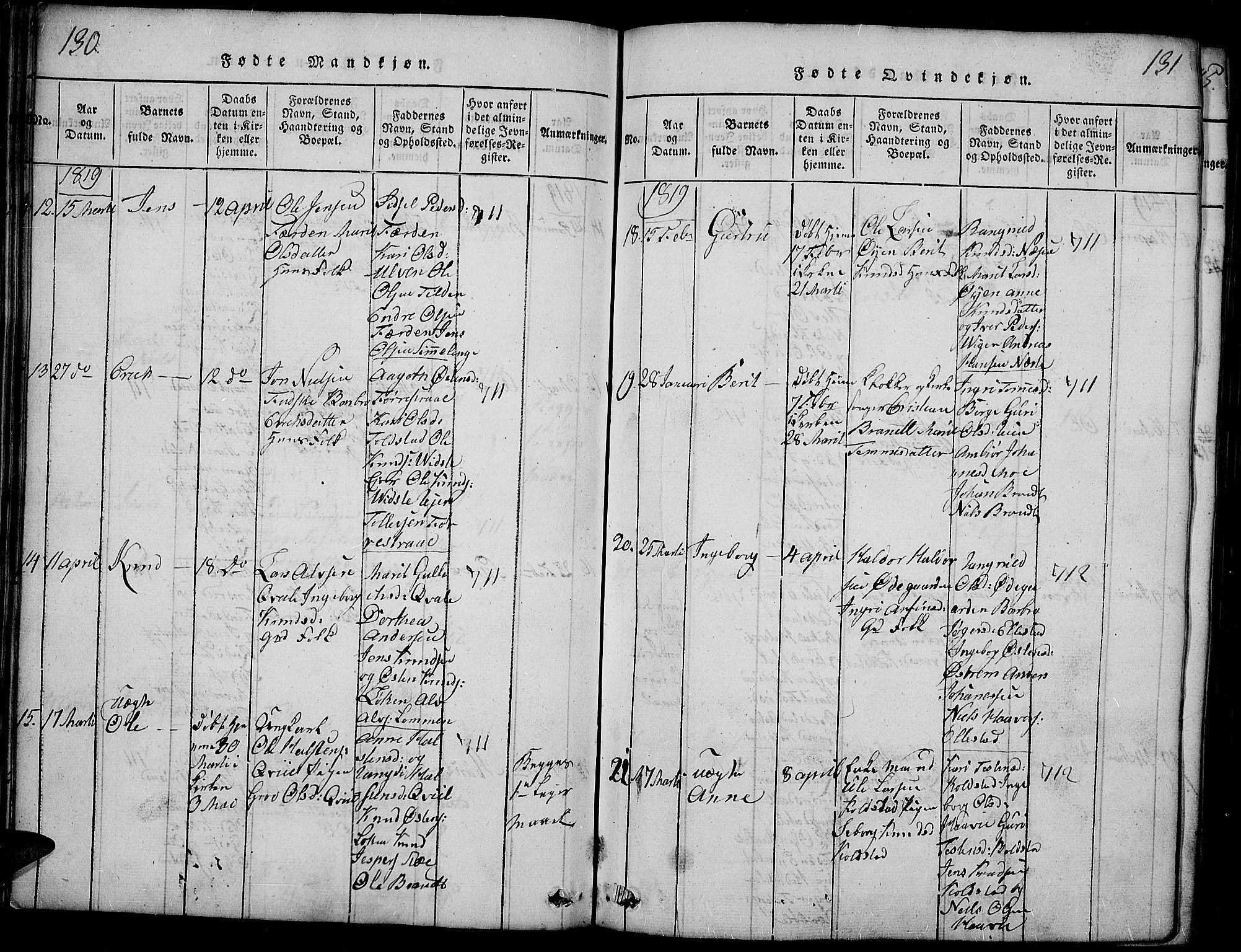 Slidre prestekontor, SAH/PREST-134/H/Ha/Haa/L0002: Parish register (official) no. 2, 1814-1830, p. 130-131