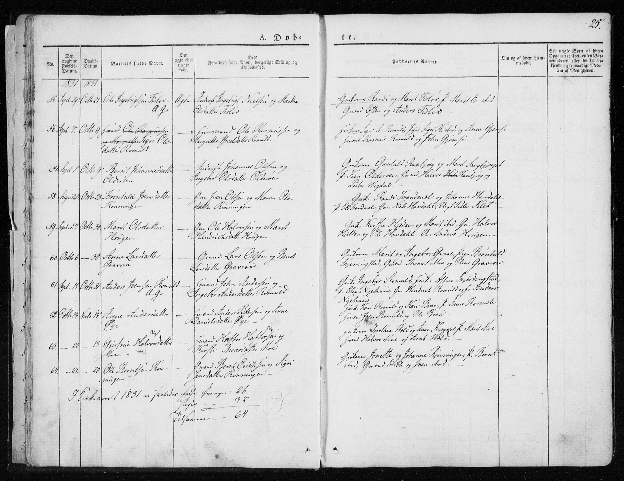Ministerialprotokoller, klokkerbøker og fødselsregistre - Sør-Trøndelag, SAT/A-1456/691/L1069: Parish register (official) no. 691A04, 1826-1841, p. 25