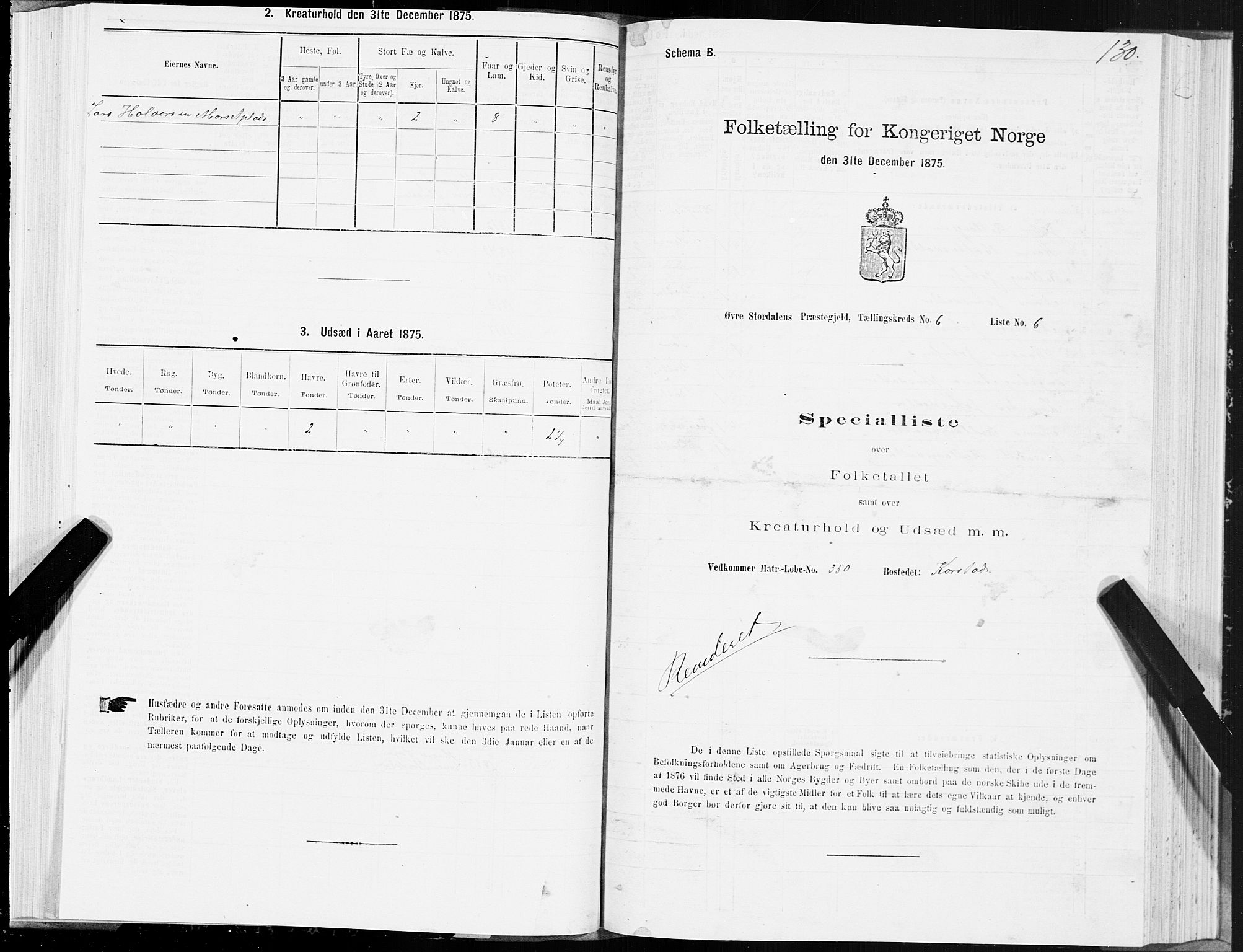 SAT, 1875 census for 1711P Øvre Stjørdal, 1875, p. 3130
