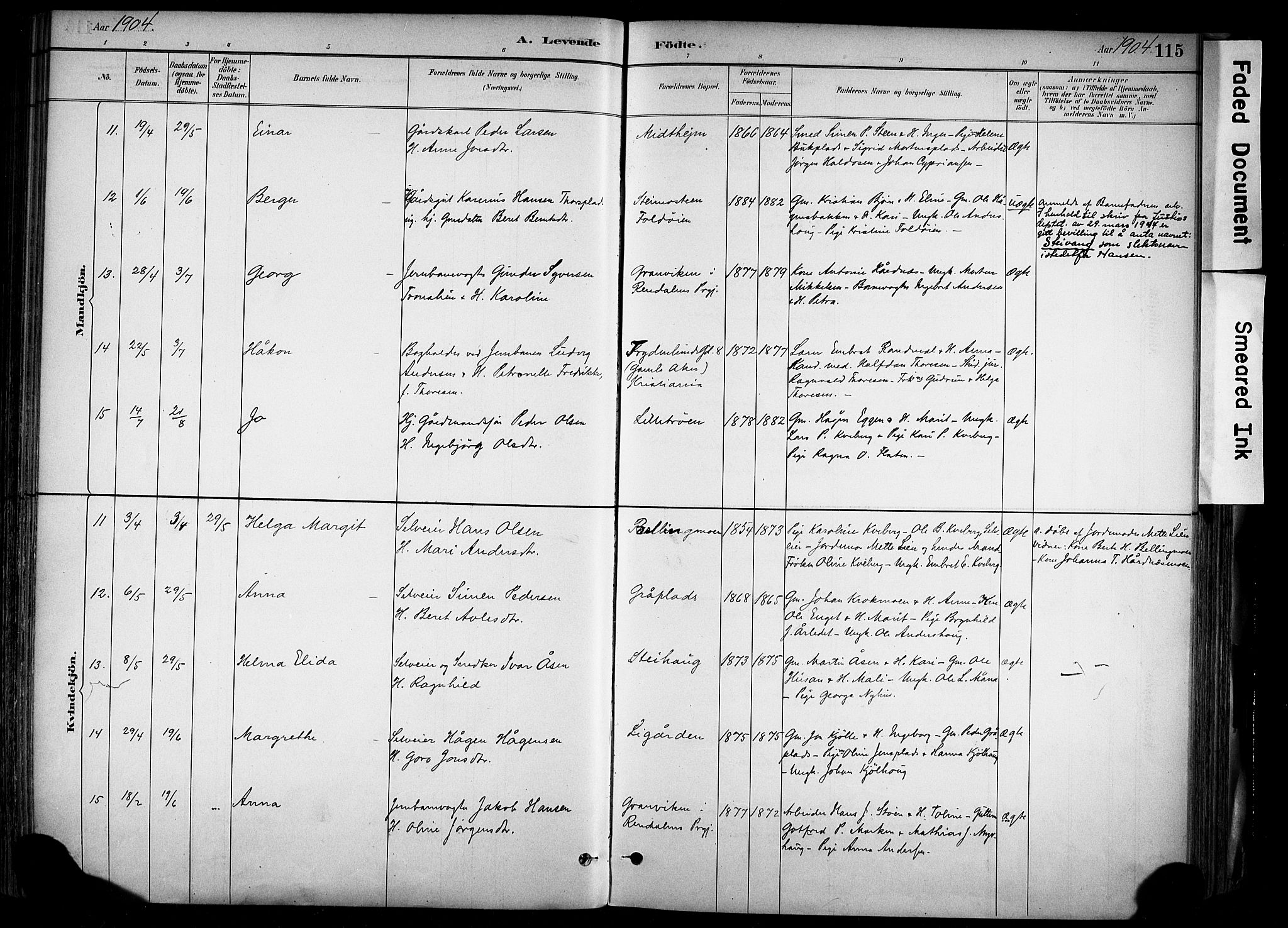 Alvdal prestekontor, SAH/PREST-060/H/Ha/Haa/L0002: Parish register (official) no. 2, 1883-1906, p. 115