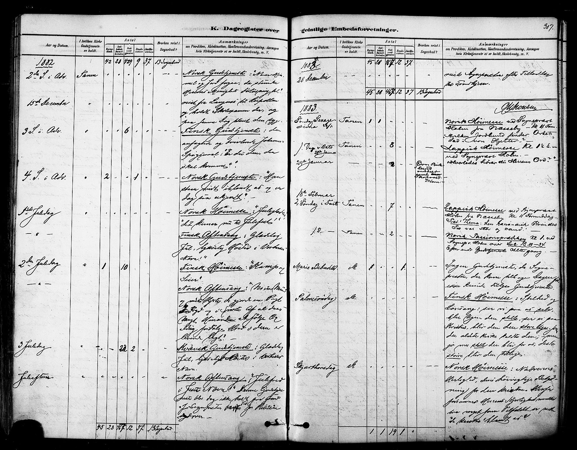 Tana sokneprestkontor, SATØ/S-1334/H/Ha/L0004kirke: Parish register (official) no. 4, 1878-1891, p. 307