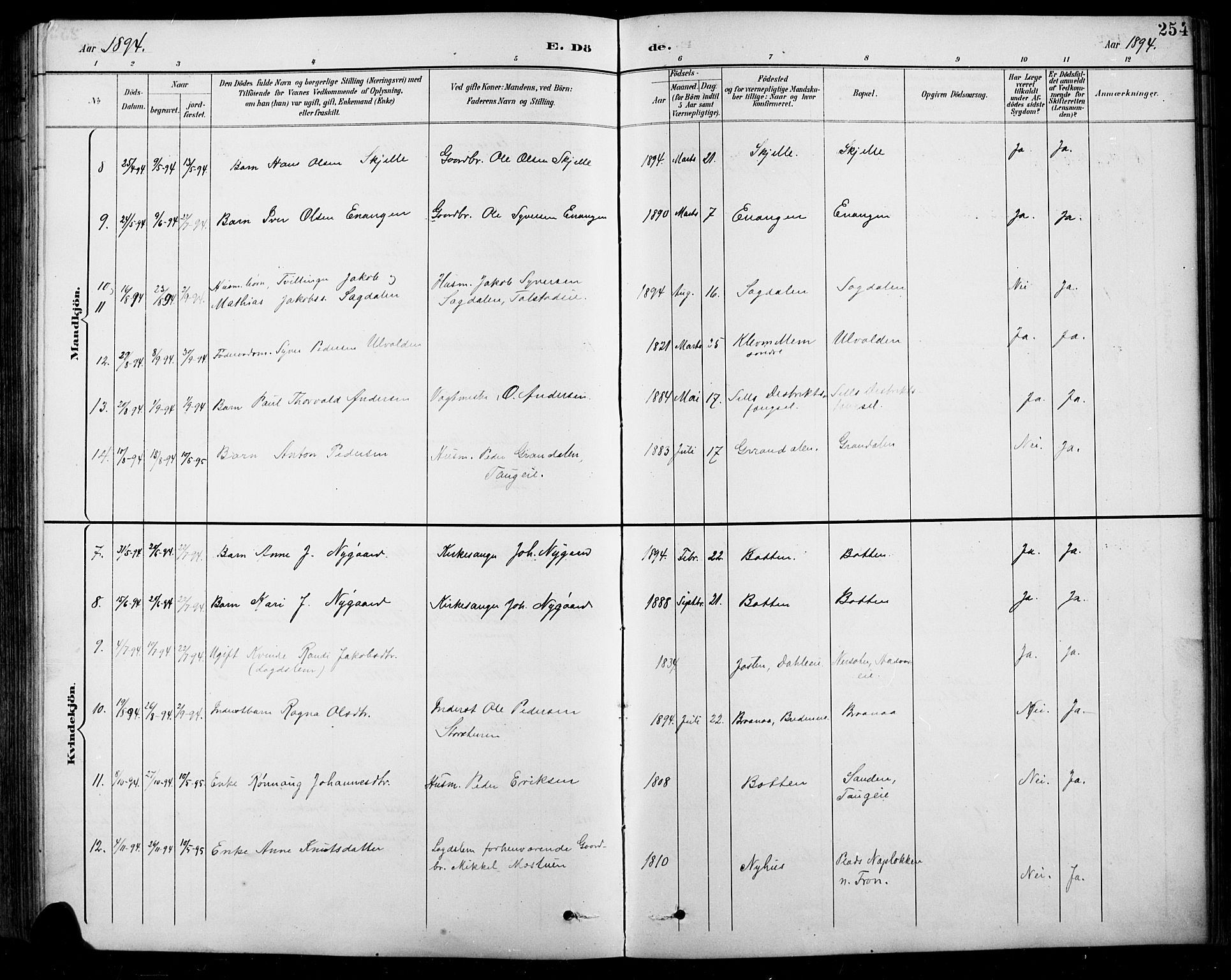 Sel prestekontor, SAH/PREST-074/H/Ha/Hab/L0001: Parish register (copy) no. 1, 1894-1923, p. 254