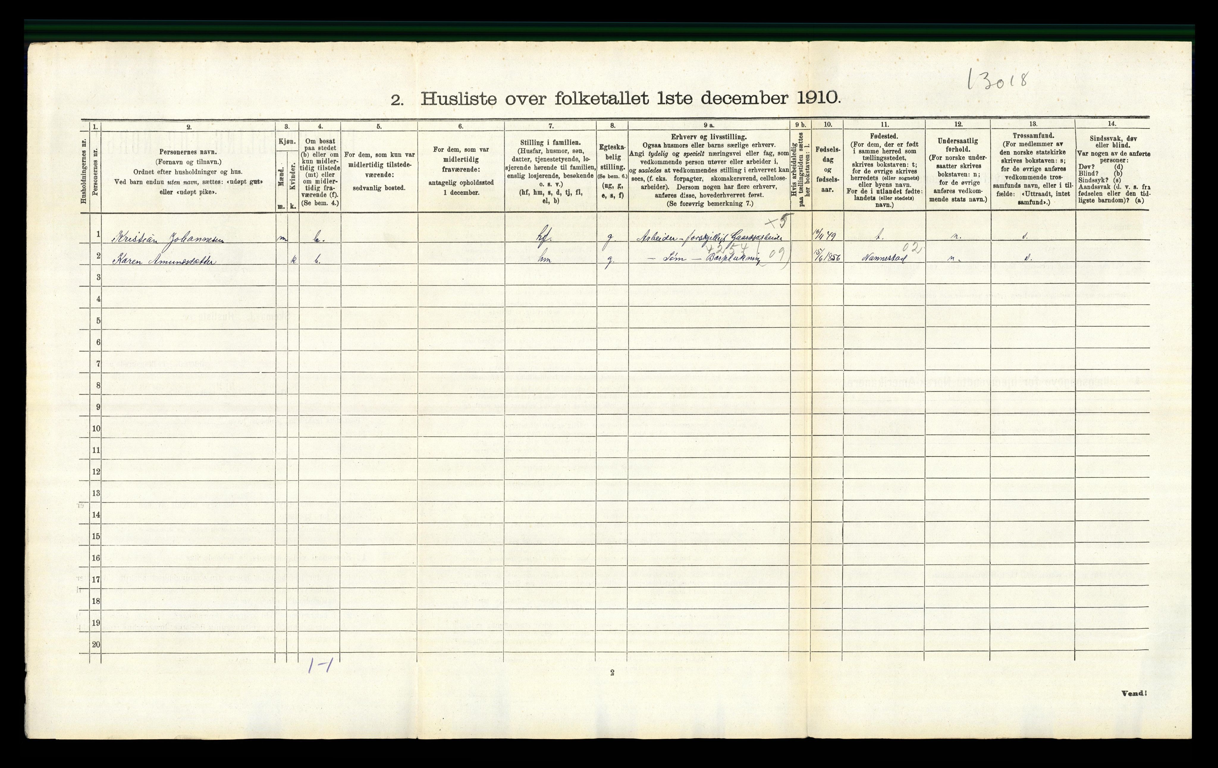 RA, 1910 census for Vang, 1910, p. 1210