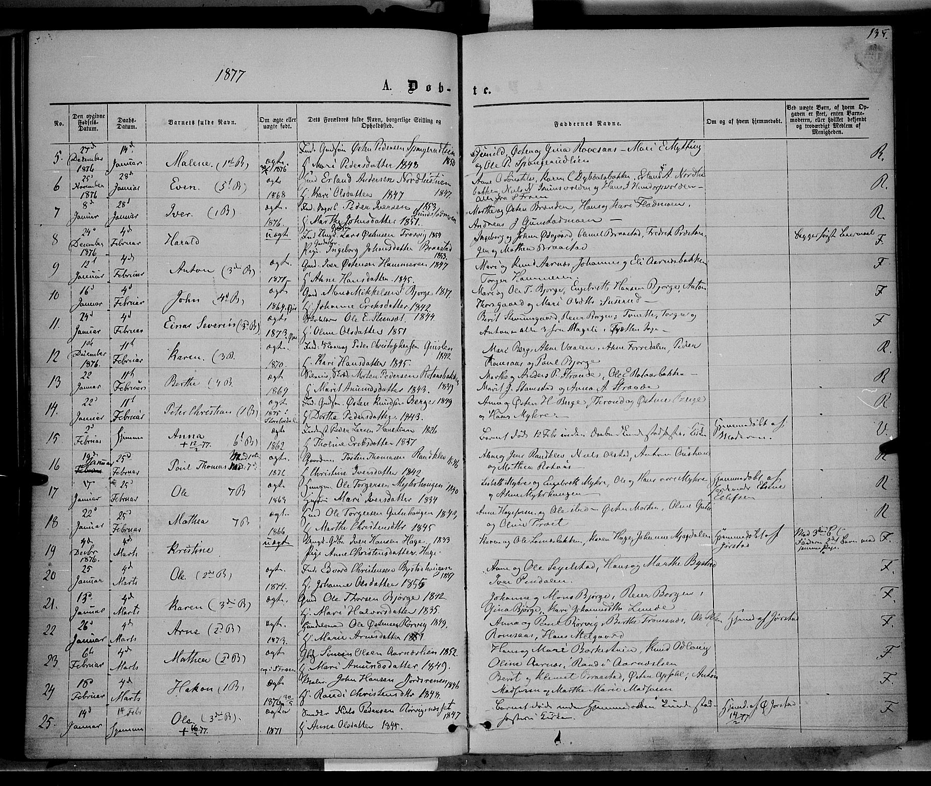 Ringebu prestekontor, SAH/PREST-082/H/Ha/Haa/L0007: Parish register (official) no. 7, 1860-1877, p. 135