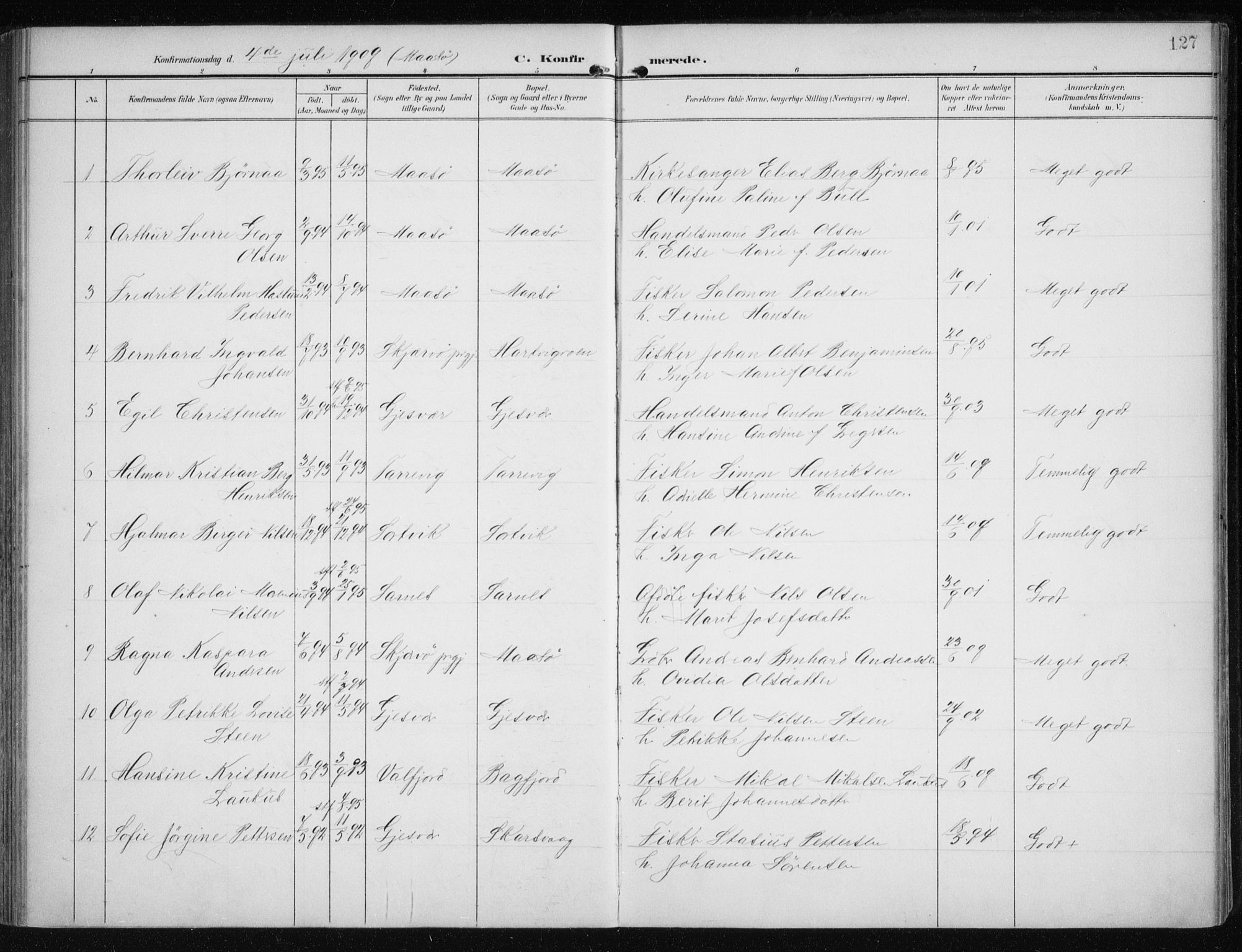 Måsøy sokneprestkontor, AV/SATØ-S-1348/H/Ha/L0009kirke: Parish register (official) no. 9, 1903-1914, p. 127