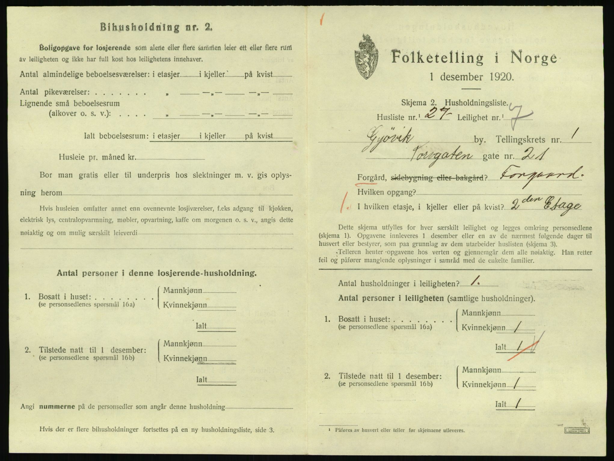 SAH, 1920 census for Gjøvik, 1920, p. 836