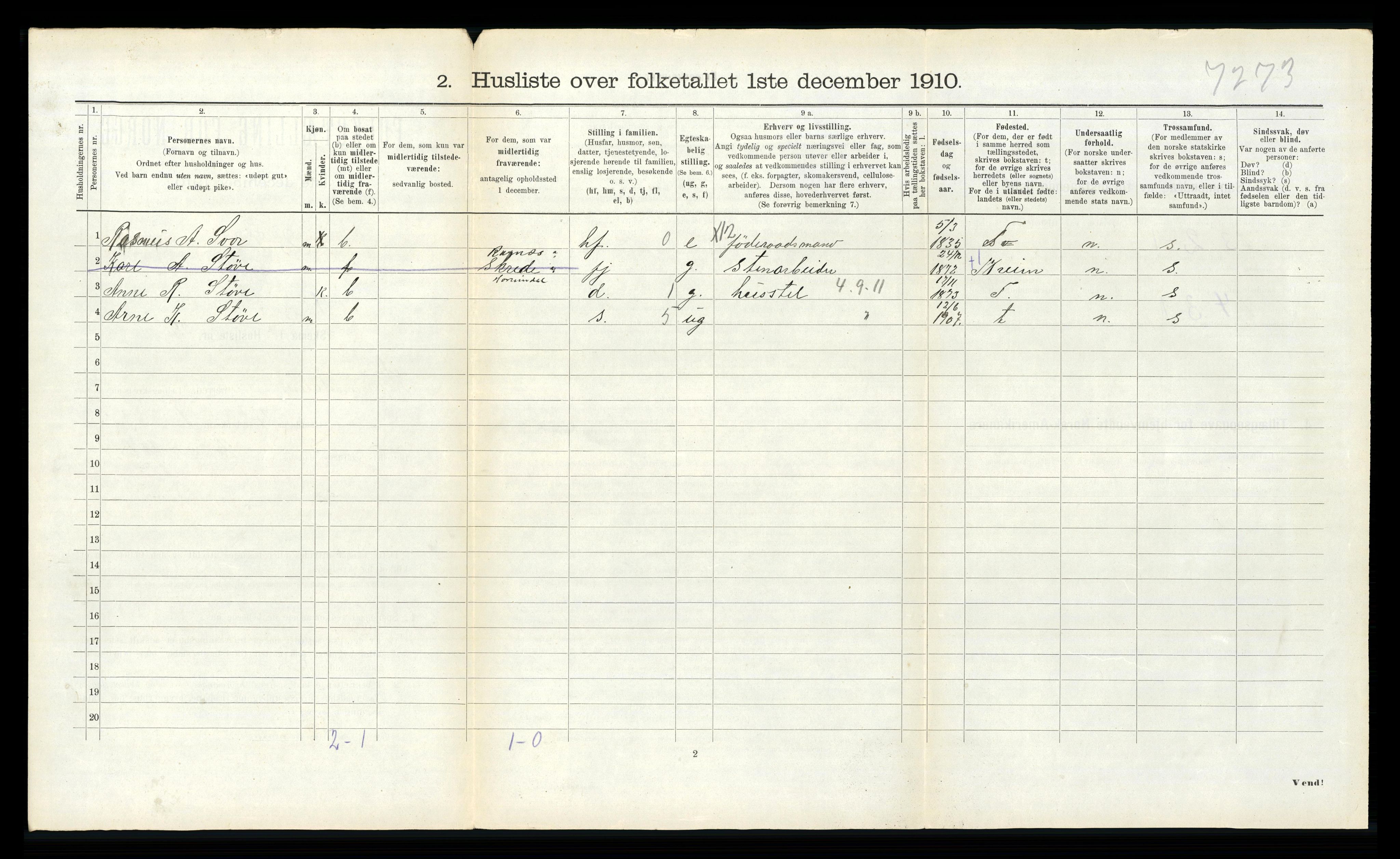 RA, 1910 census for Hornindal, 1910, p. 475