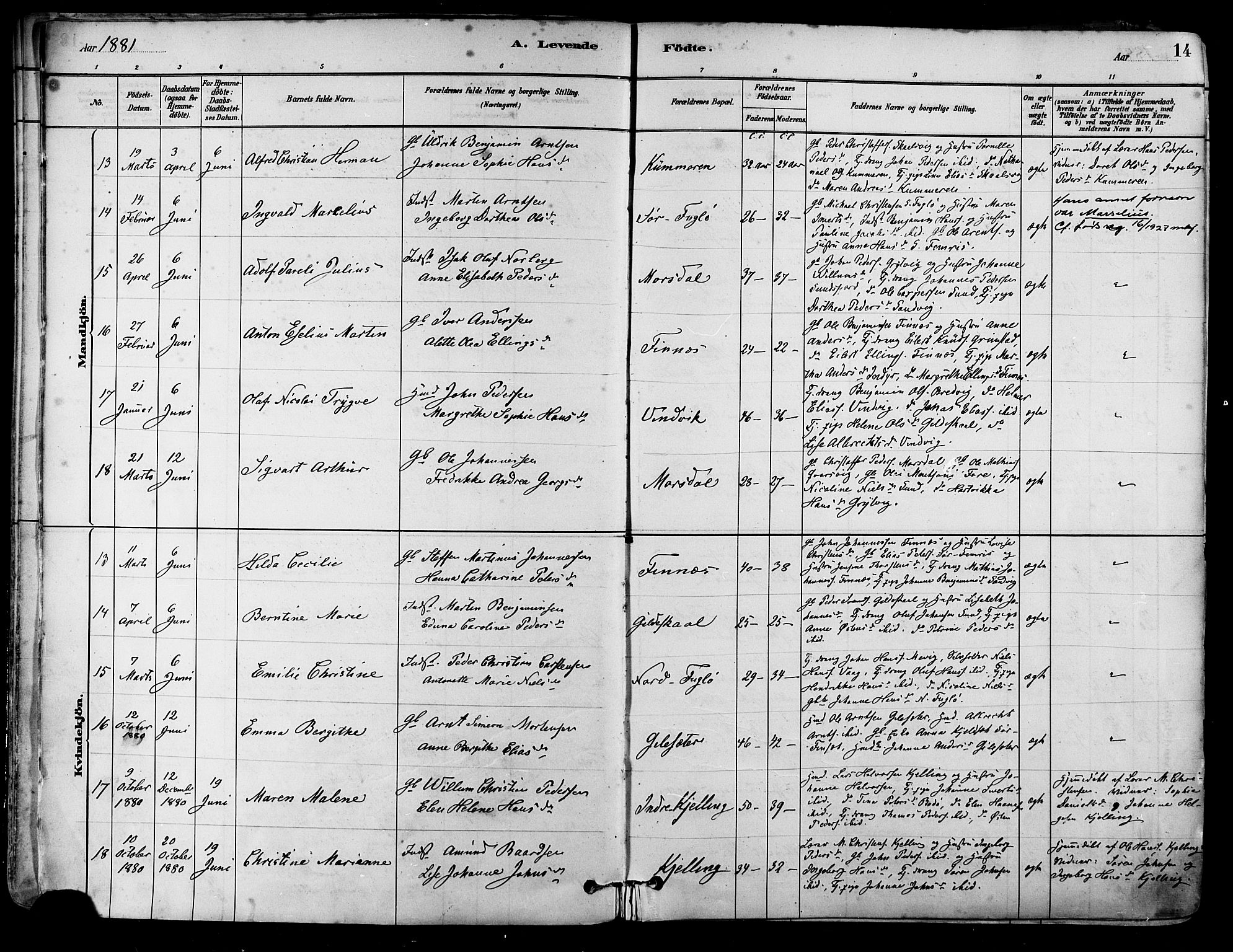 Ministerialprotokoller, klokkerbøker og fødselsregistre - Nordland, AV/SAT-A-1459/805/L0099: Parish register (official) no. 805A06, 1880-1891, p. 14