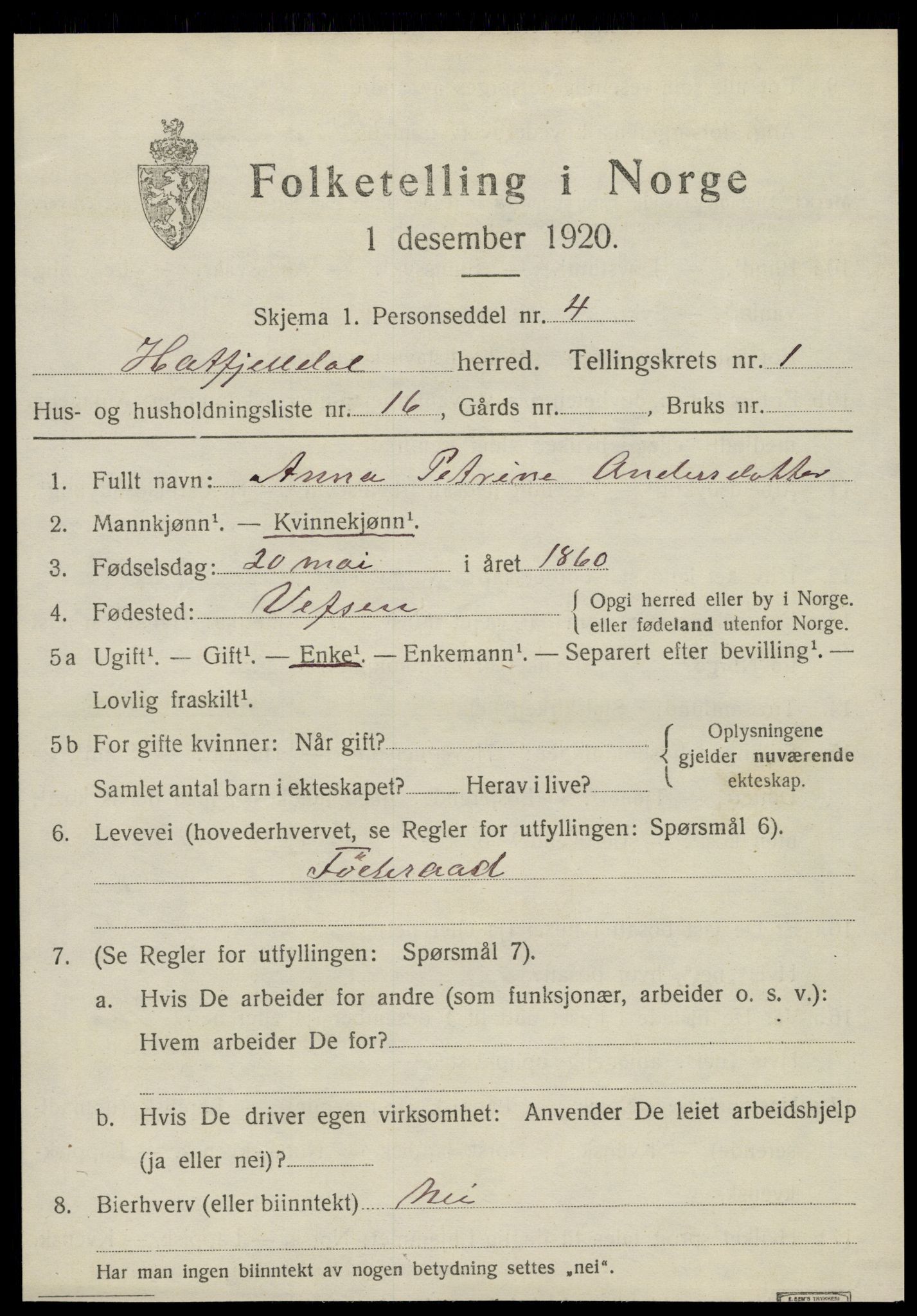 SAT, 1920 census for Hattfjelldal, 1920, p. 542