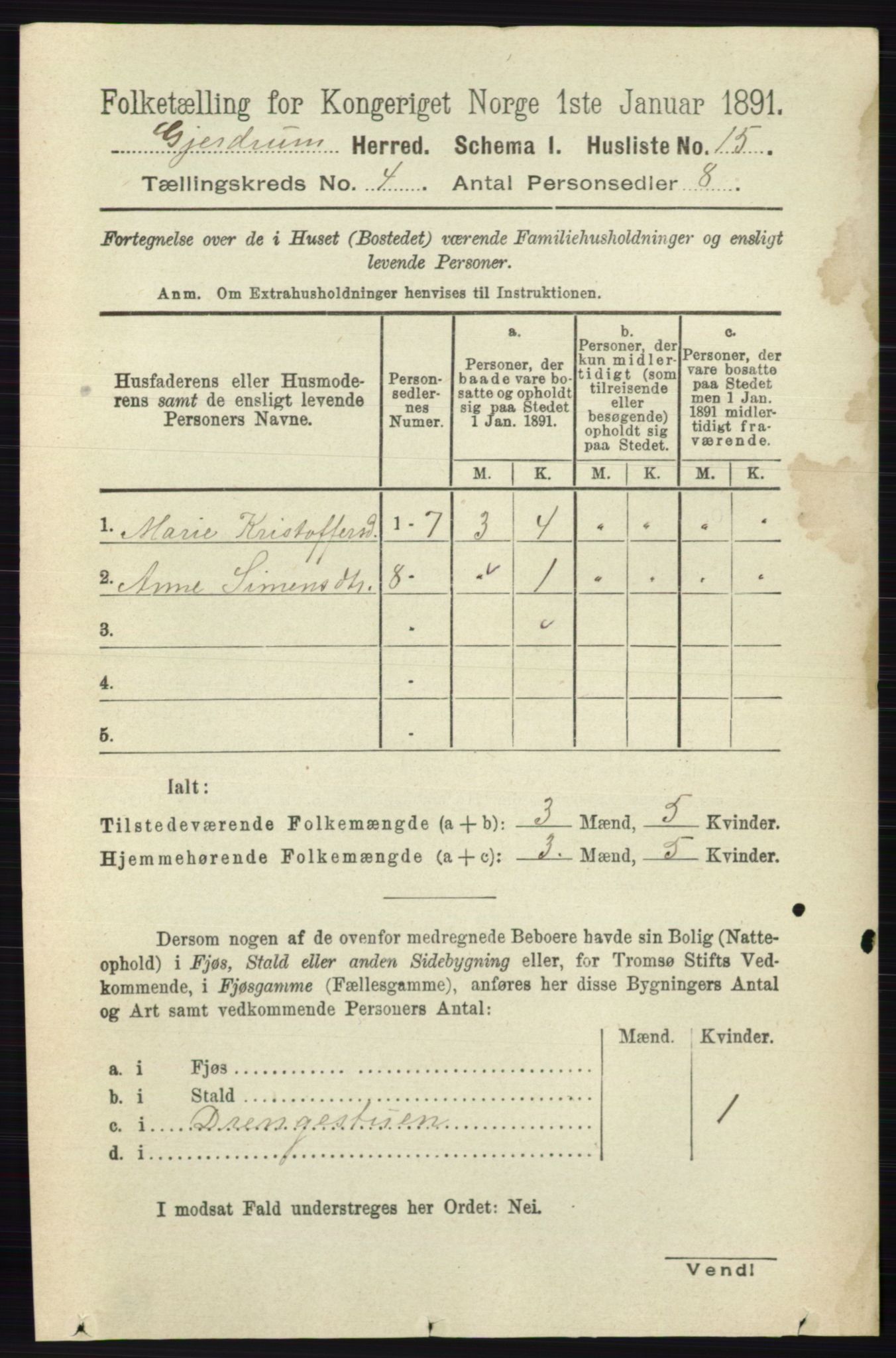 RA, 1891 census for 0234 Gjerdrum, 1891, p. 1764
