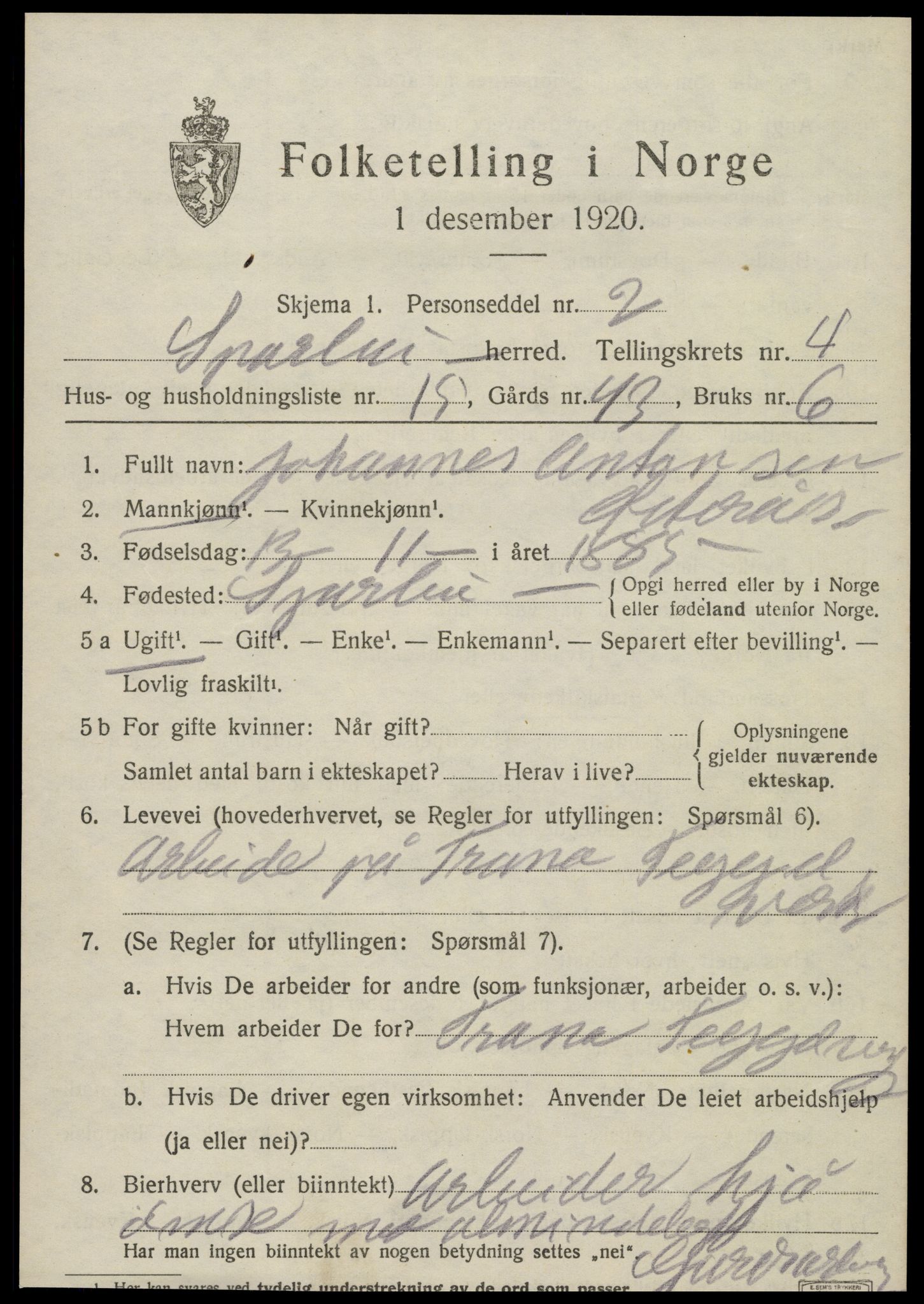 SAT, 1920 census for Sparbu, 1920, p. 5351