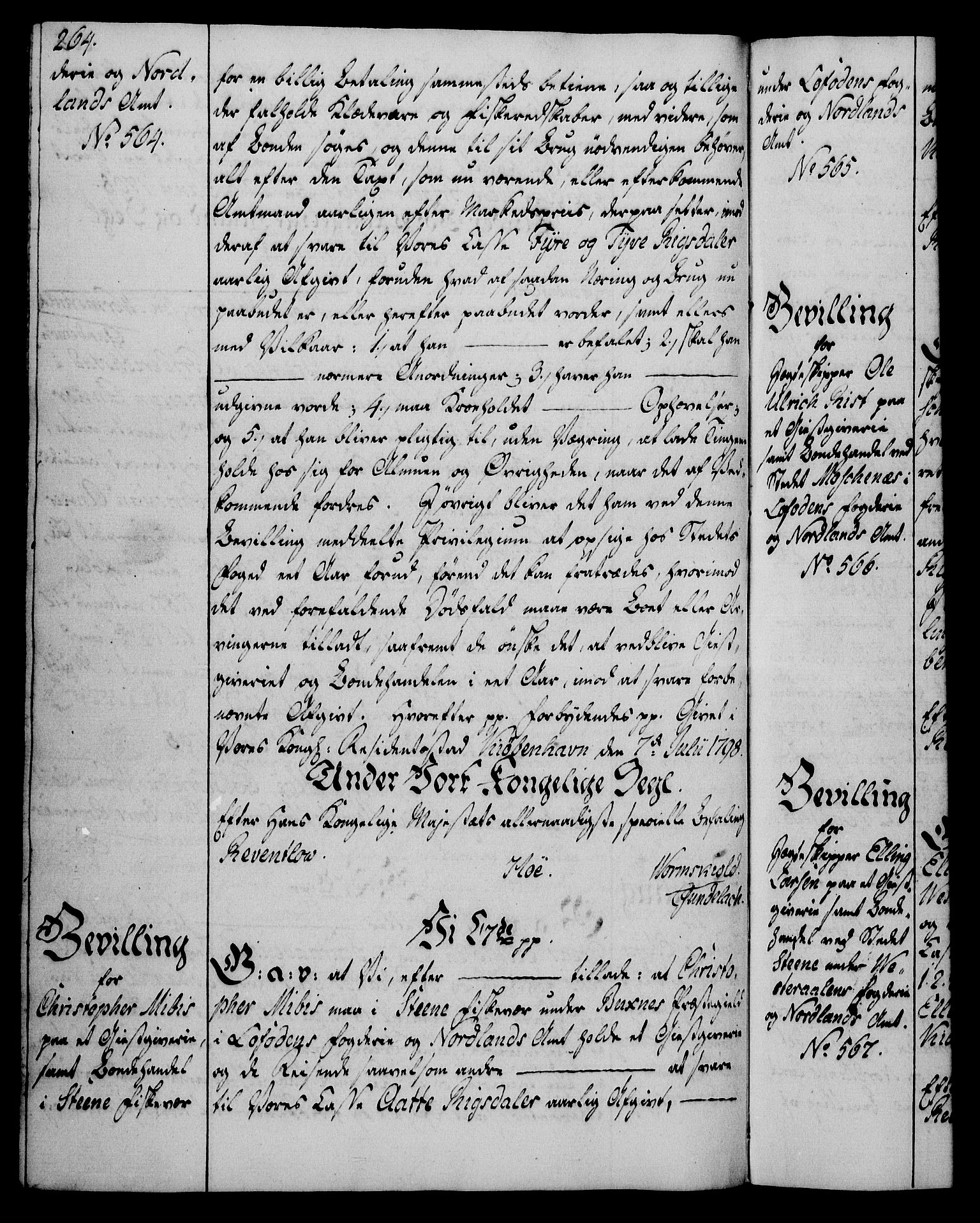 Rentekammeret, Kammerkanselliet, RA/EA-3111/G/Gg/Gga/L0016: Norsk ekspedisjonsprotokoll med register (merket RK 53.16), 1794-1800, p. 264