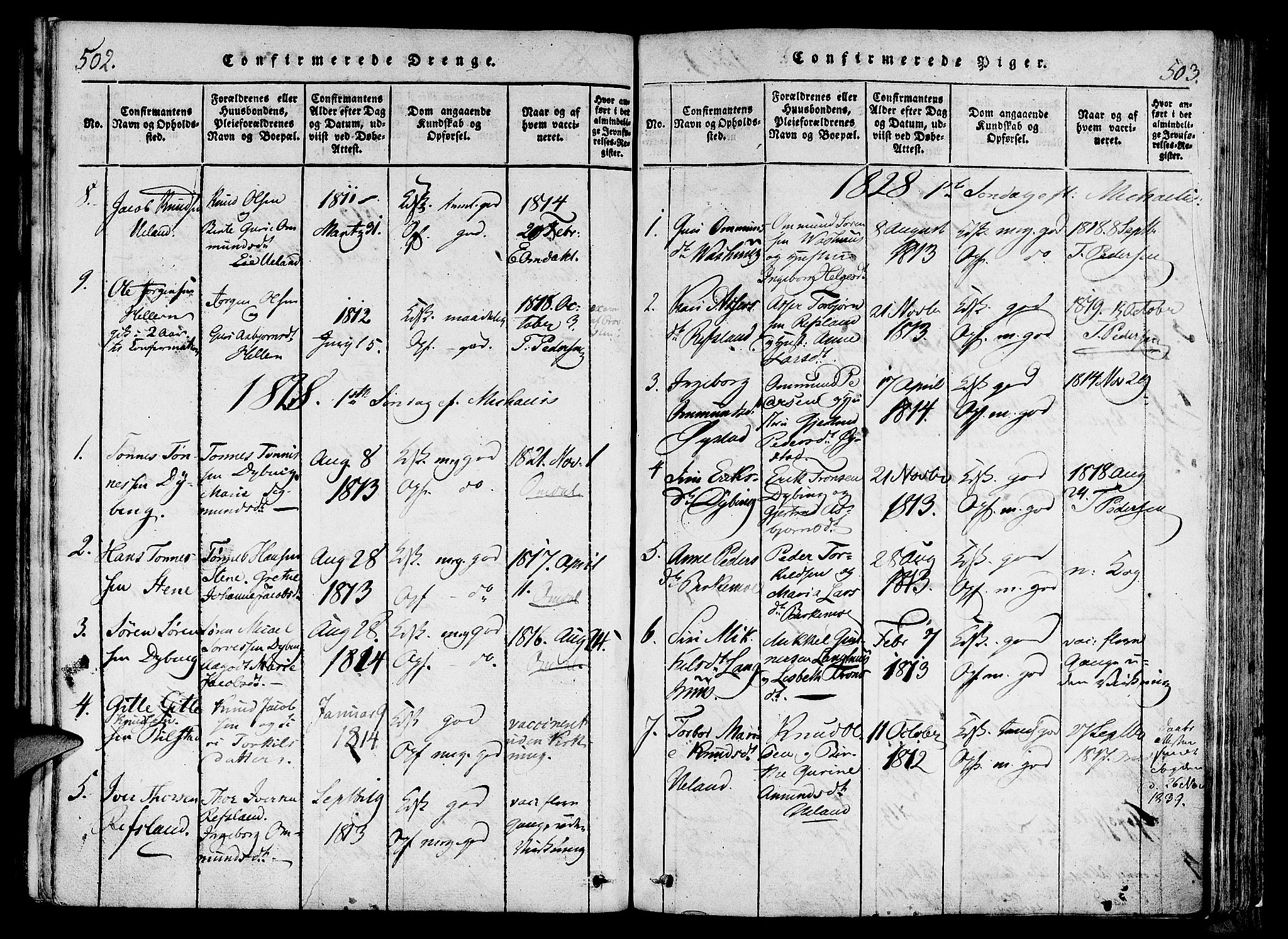 Lund sokneprestkontor, SAST/A-101809/S06/L0006: Parish register (official) no. A 6, 1816-1839, p. 502-503