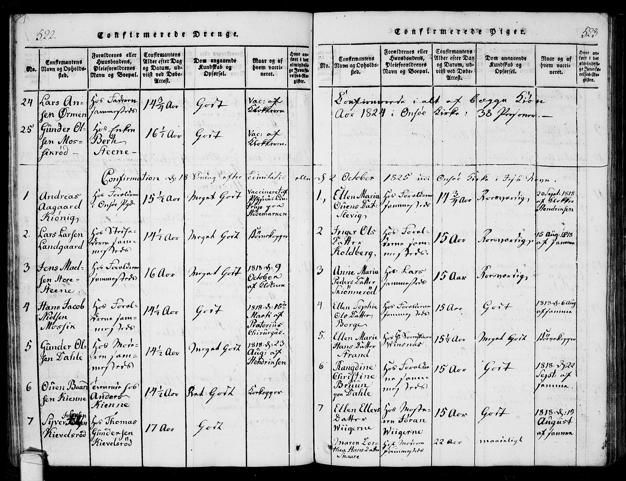Onsøy prestekontor Kirkebøker, SAO/A-10914/F/Fa/L0002: Parish register (official) no. I 2, 1814-1840, p. 522-523