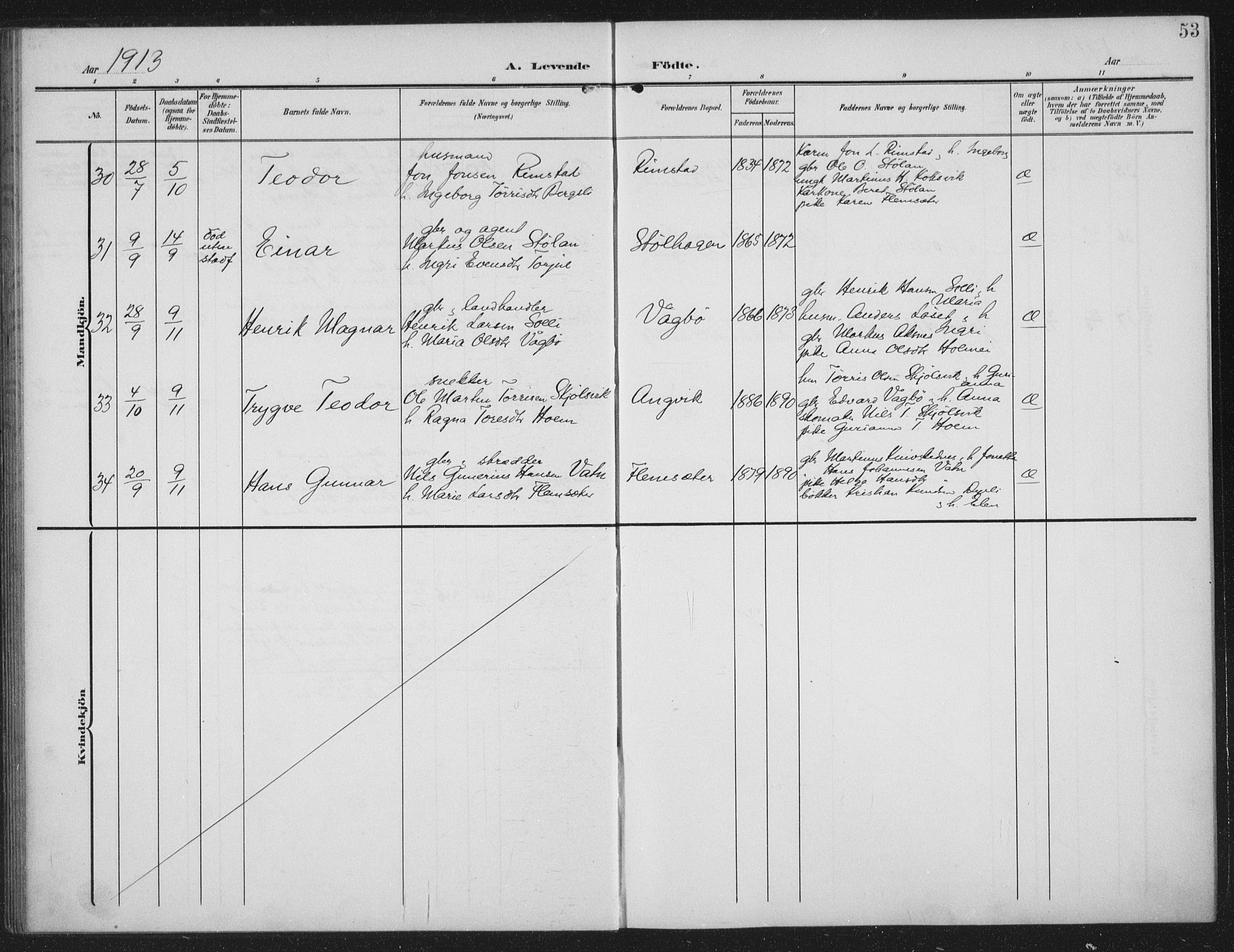 Ministerialprotokoller, klokkerbøker og fødselsregistre - Møre og Romsdal, AV/SAT-A-1454/586/L0989: Parish register (official) no. 586A15, 1906-1915, p. 53