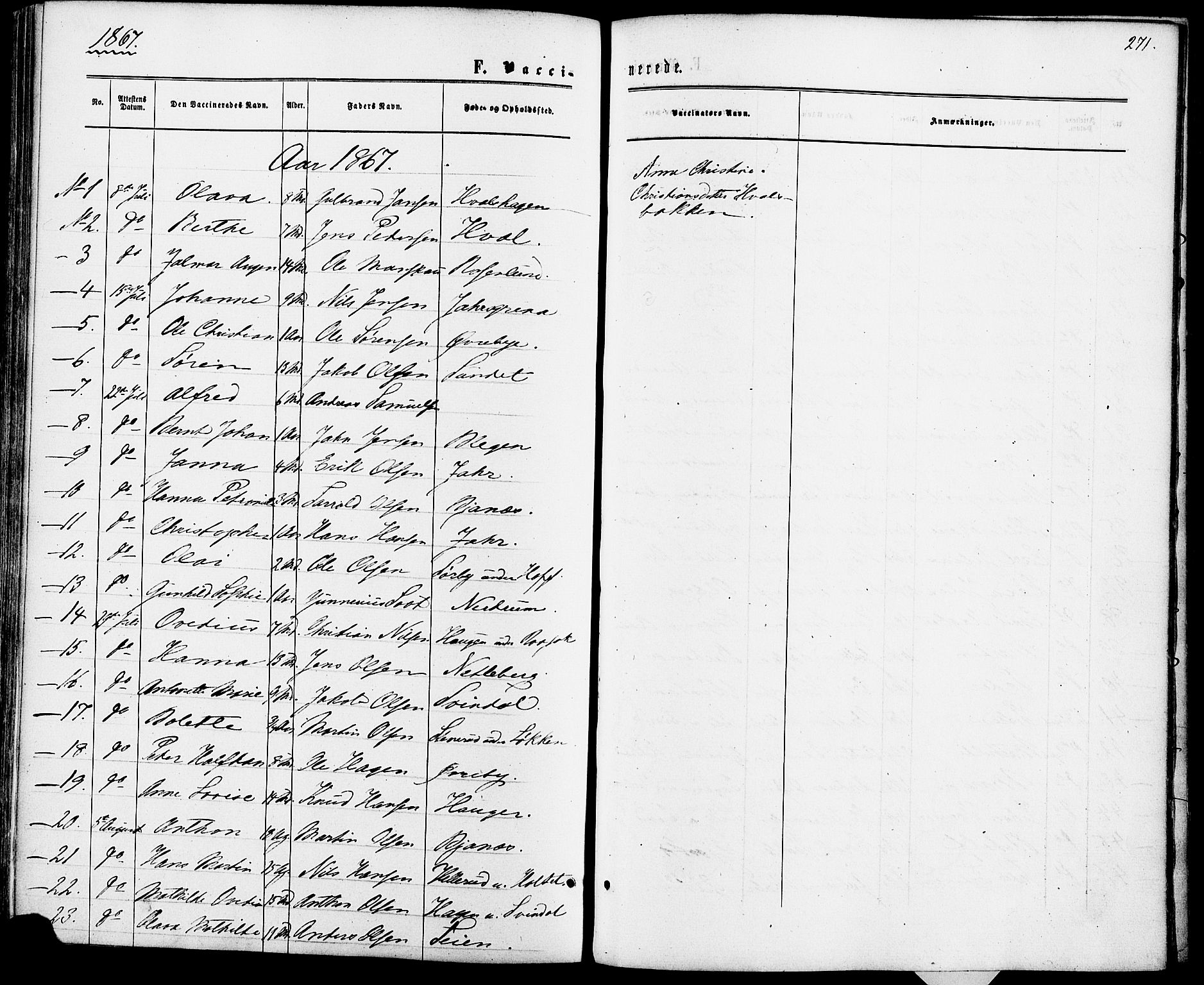 Fet prestekontor Kirkebøker, SAO/A-10370a/F/Fa/L0013: Parish register (official) no. I 13, 1867-1877, p. 271