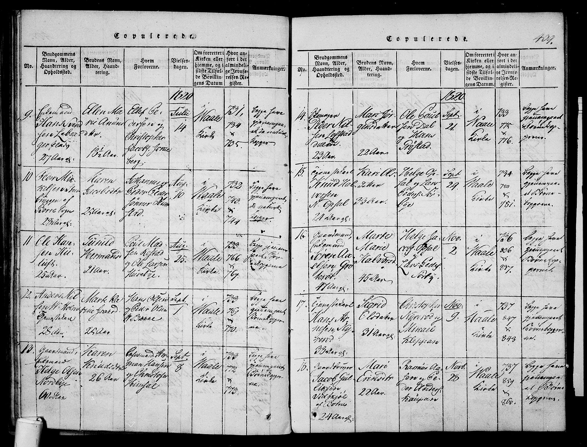 Våle kirkebøker, AV/SAKO-A-334/F/Fa/L0007: Parish register (official) no. I 7, 1814-1824, p. 408-409