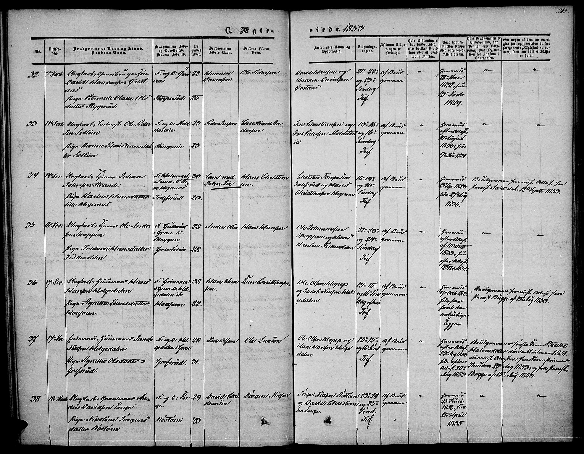 Vestre Toten prestekontor, AV/SAH-PREST-108/H/Ha/Haa/L0005: Parish register (official) no. 5, 1850-1855, p. 215