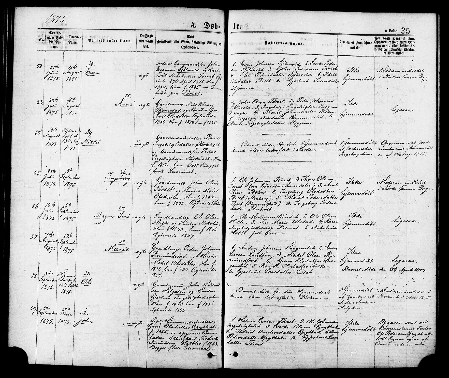 Ministerialprotokoller, klokkerbøker og fødselsregistre - Møre og Romsdal, AV/SAT-A-1454/598/L1068: Parish register (official) no. 598A02, 1872-1881, p. 35