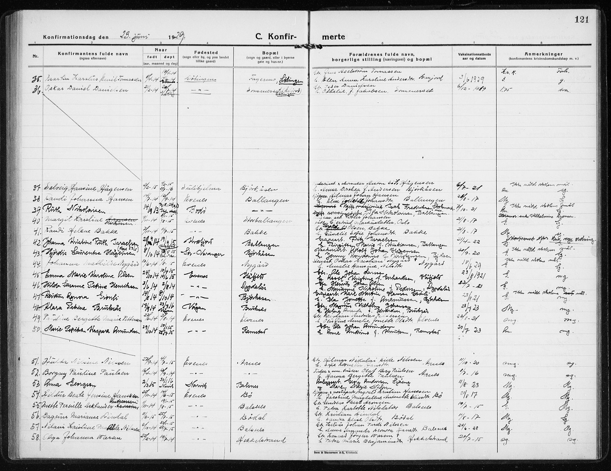 Ministerialprotokoller, klokkerbøker og fødselsregistre - Nordland, AV/SAT-A-1459/869/L0975: Parish register (copy) no. 869C01, 1923-1939, p. 121