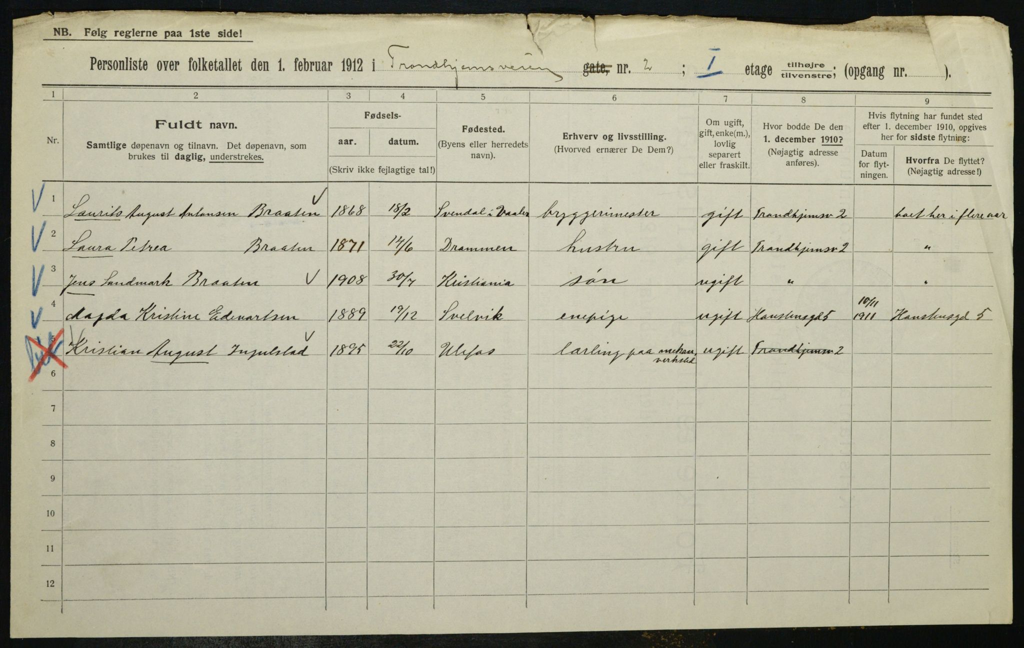 OBA, Municipal Census 1912 for Kristiania, 1912, p. 116014