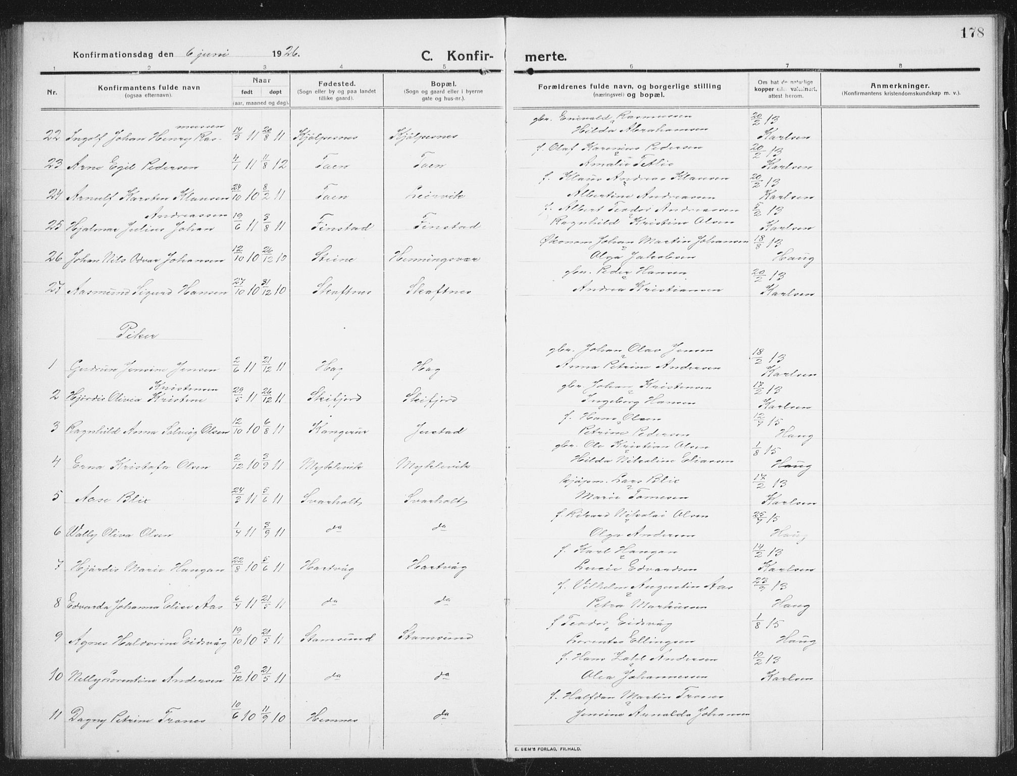 Ministerialprotokoller, klokkerbøker og fødselsregistre - Nordland, SAT/A-1459/882/L1183: Parish register (copy) no. 882C01, 1911-1938, p. 178