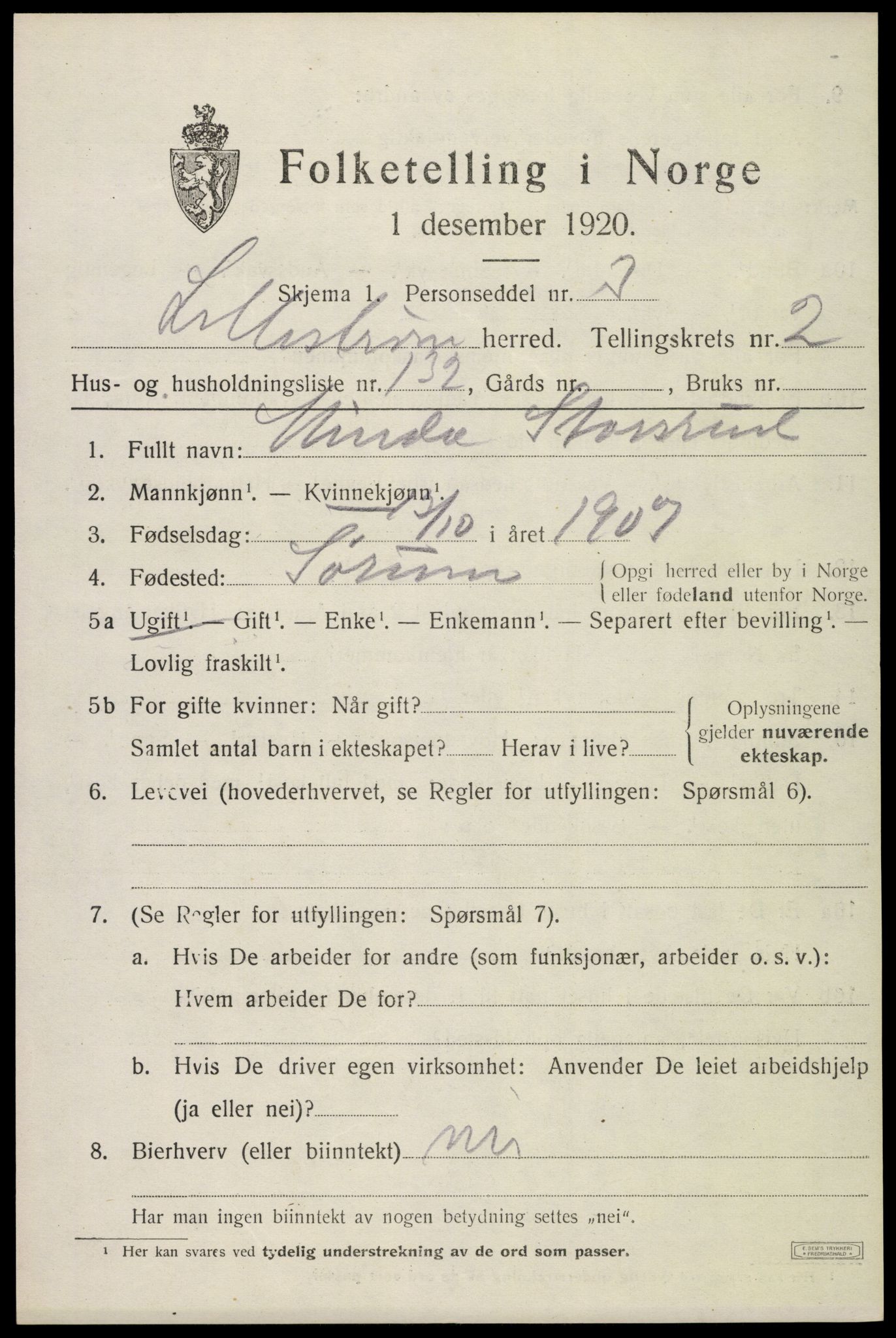 SAO, 1920 census for Lillestrøm, 1920, p. 7092