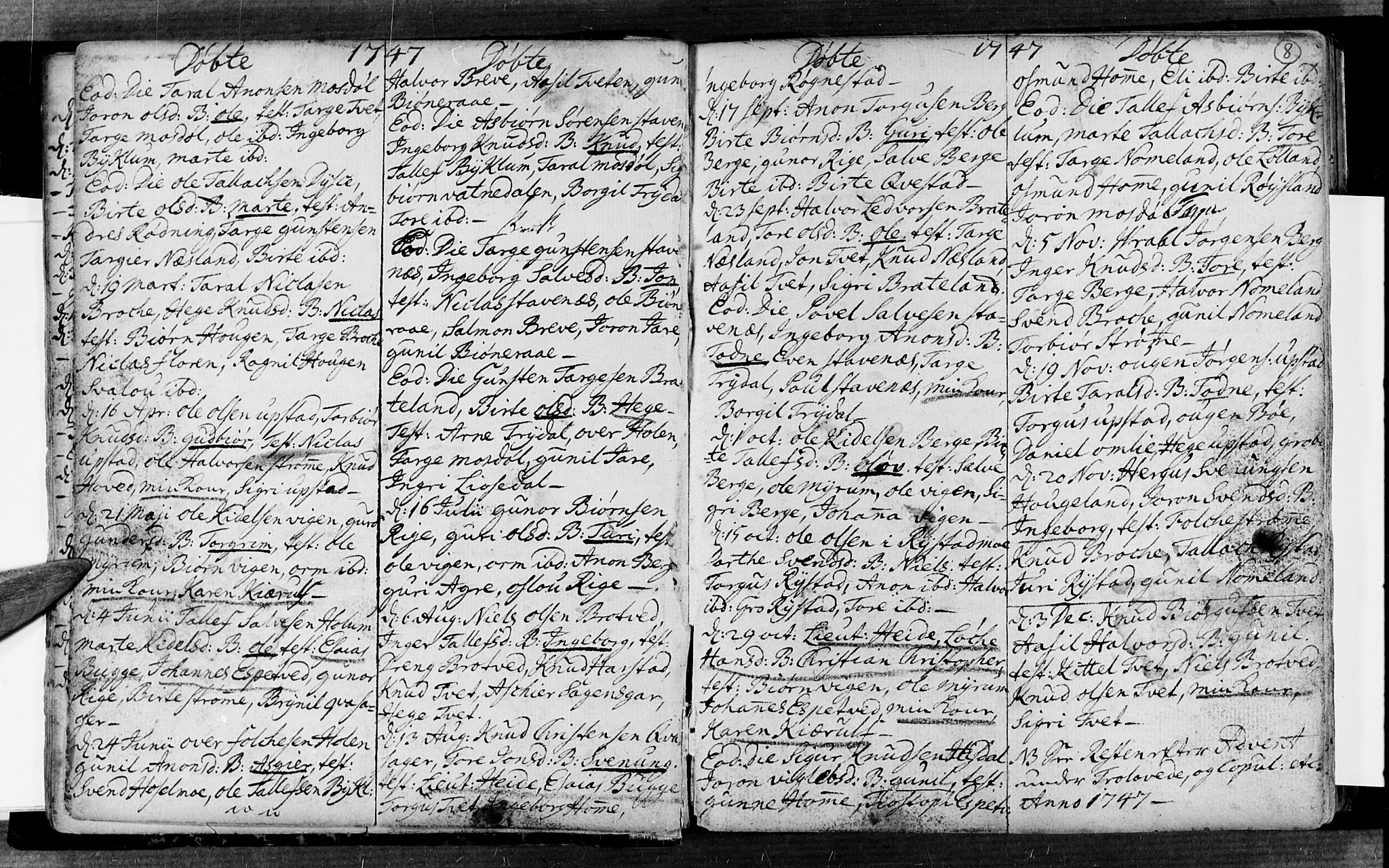 Valle sokneprestkontor, AV/SAK-1111-0044/F/Fa/Fac/L0002: Parish register (official) no. A 2, 1745-1776, p. 8