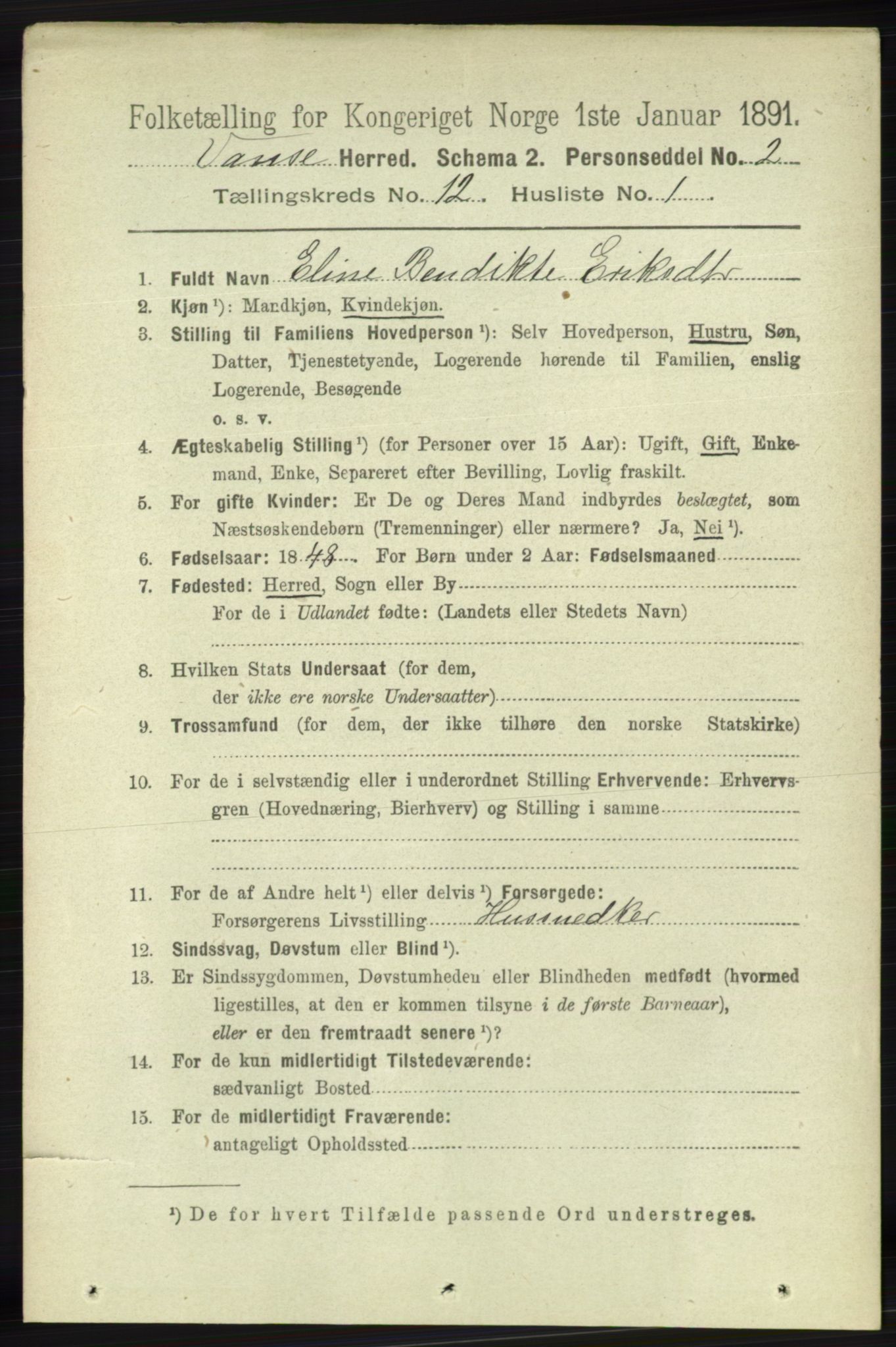 RA, 1891 census for 1041 Vanse, 1891, p. 6807