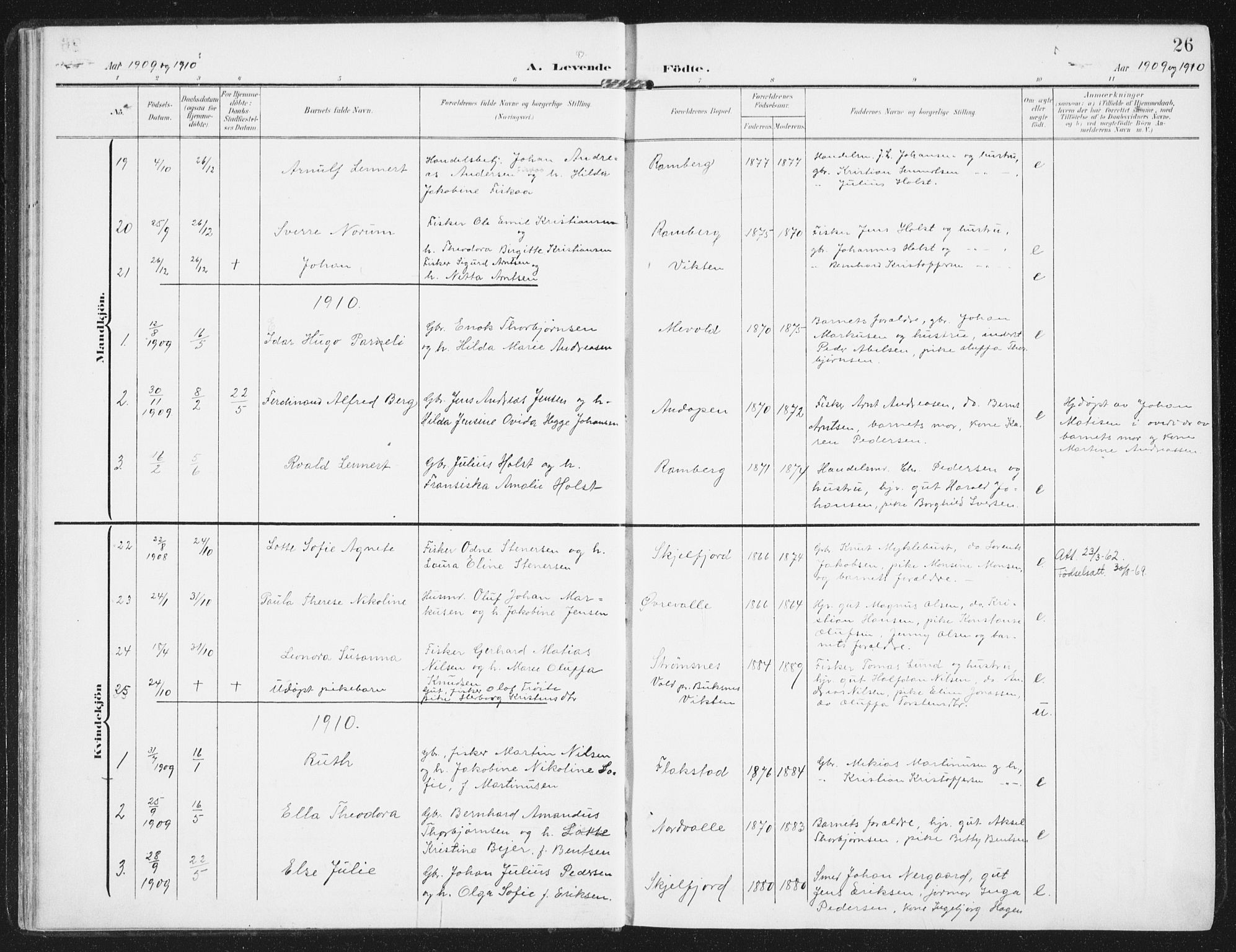 Ministerialprotokoller, klokkerbøker og fødselsregistre - Nordland, SAT/A-1459/885/L1206: Parish register (official) no. 885A07, 1905-1915, p. 26