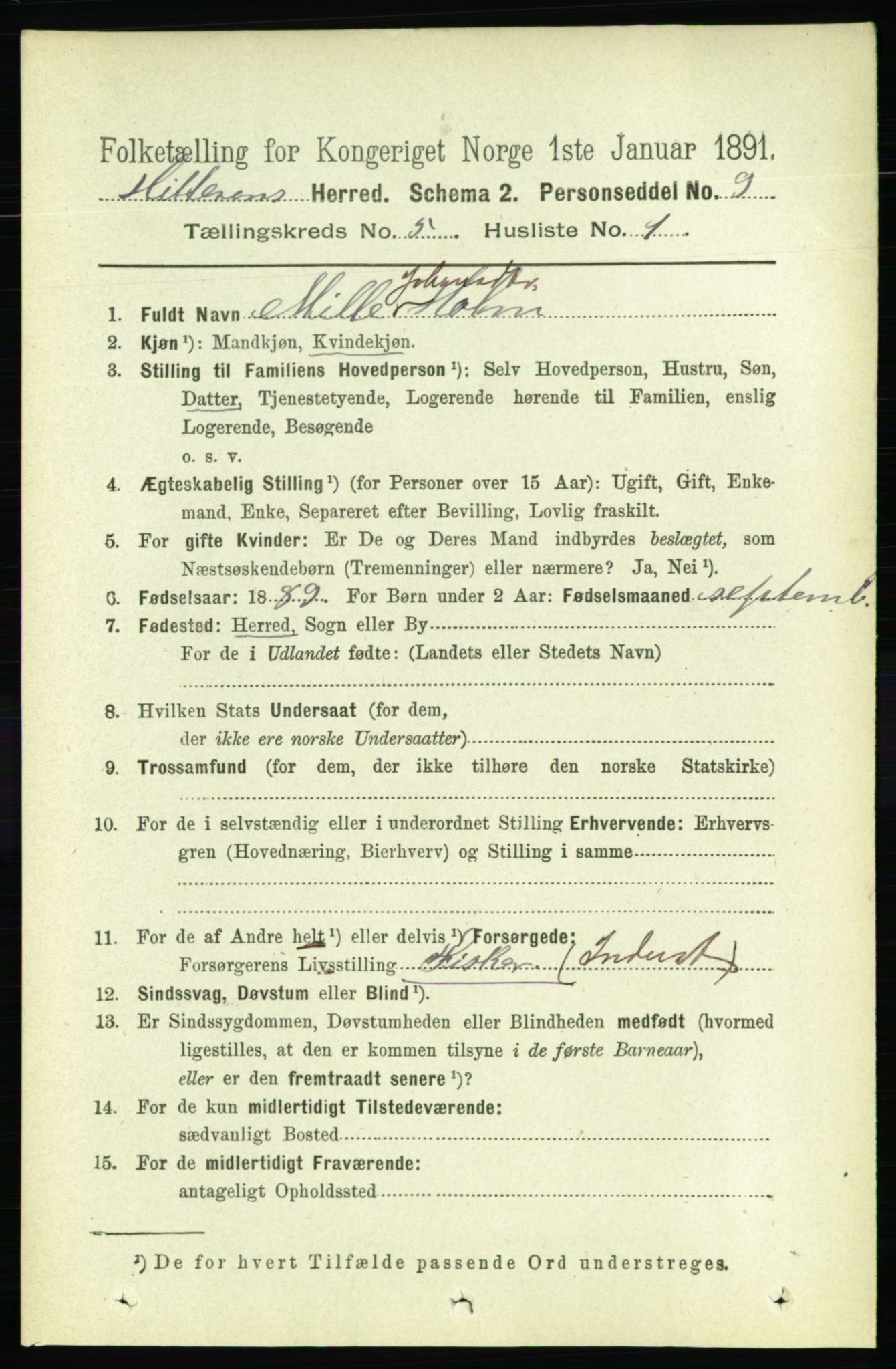 RA, 1891 census for 1617 Hitra, 1891, p. 896