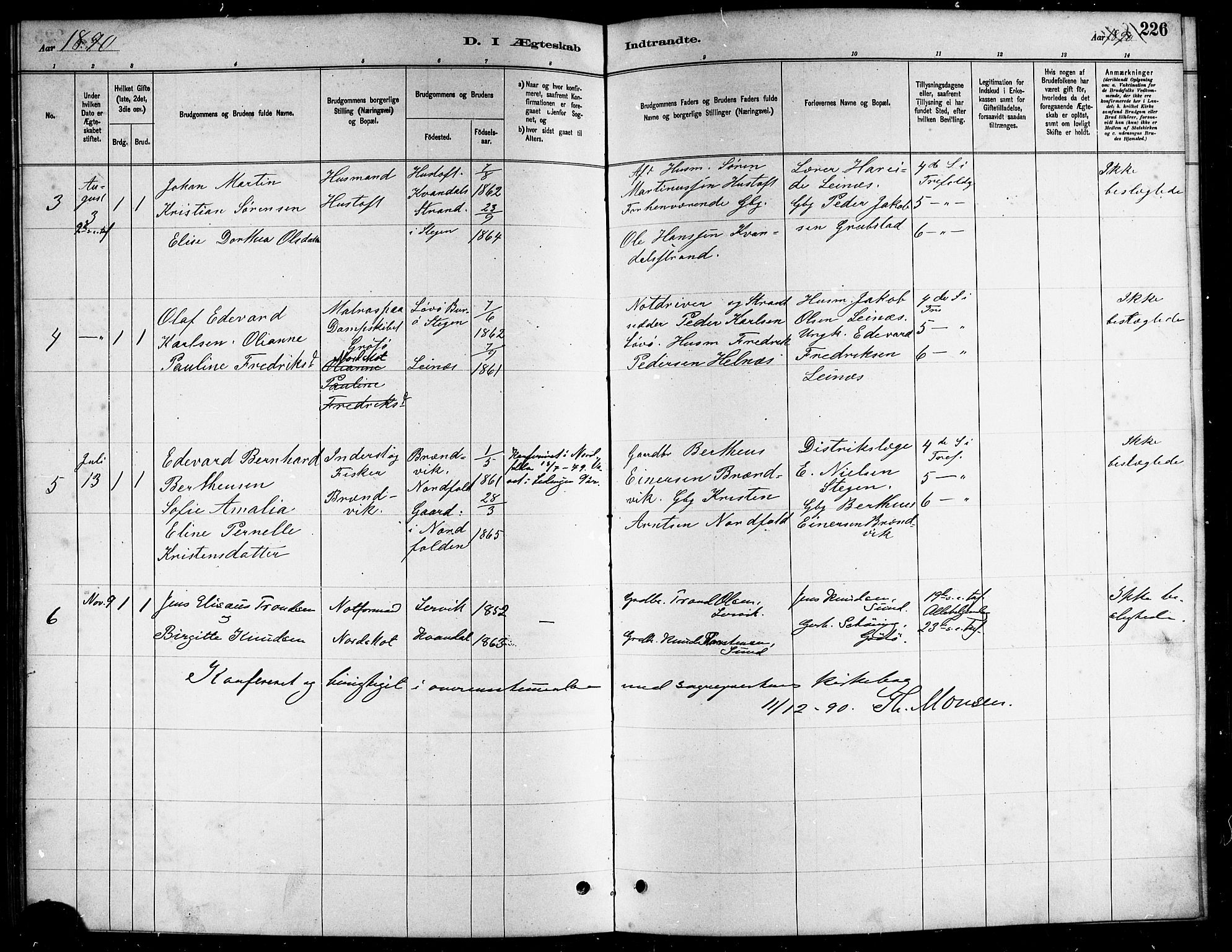 Ministerialprotokoller, klokkerbøker og fødselsregistre - Nordland, SAT/A-1459/857/L0828: Parish register (copy) no. 857C03, 1879-1908, p. 226