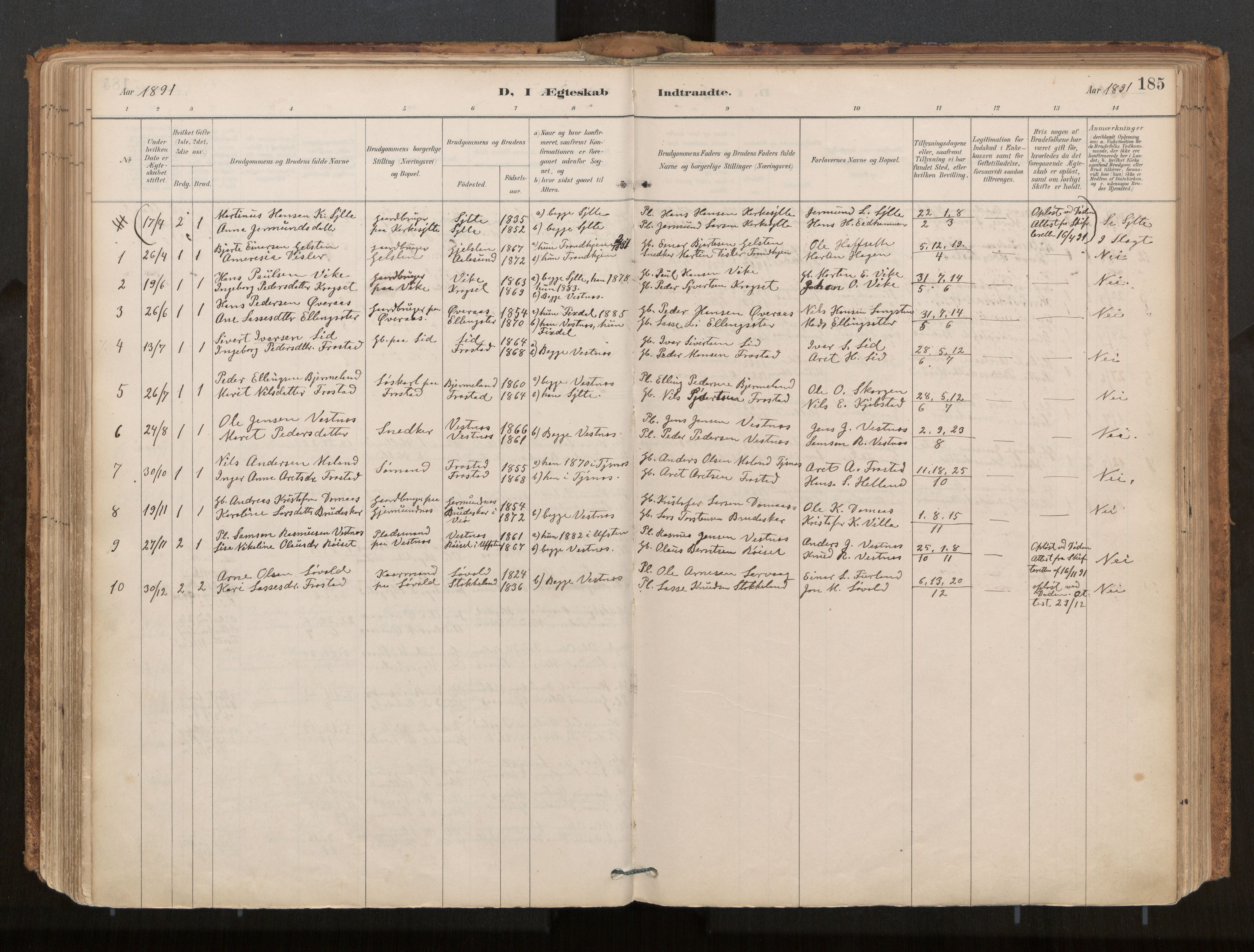 Ministerialprotokoller, klokkerbøker og fødselsregistre - Møre og Romsdal, AV/SAT-A-1454/539/L0531: Parish register (official) no. 539A04, 1887-1913, p. 185