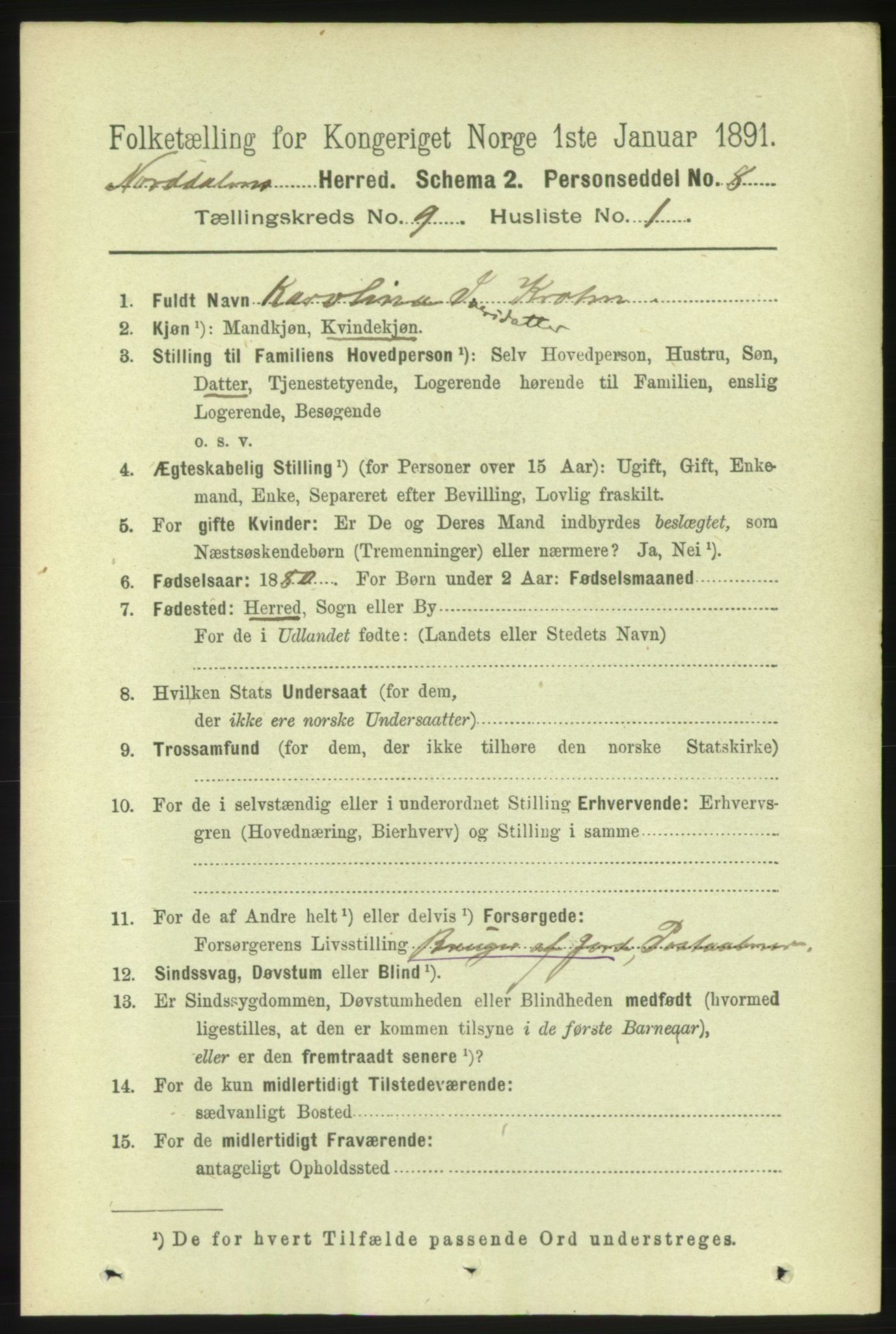 RA, 1891 census for 1524 Norddal, 1891, p. 1854