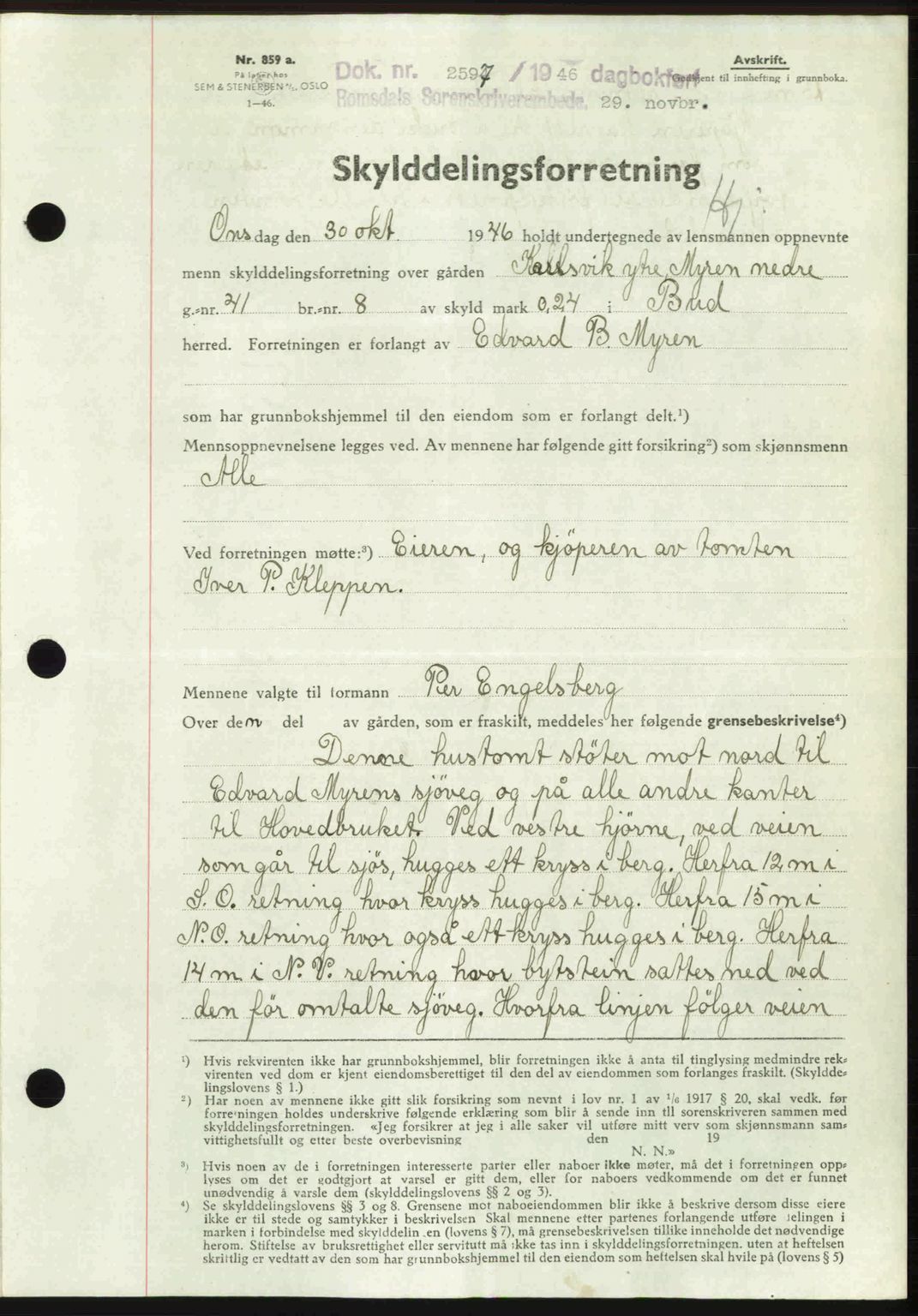 Romsdal sorenskriveri, AV/SAT-A-4149/1/2/2C: Mortgage book no. A21, 1946-1946, Diary no: : 2597/1946